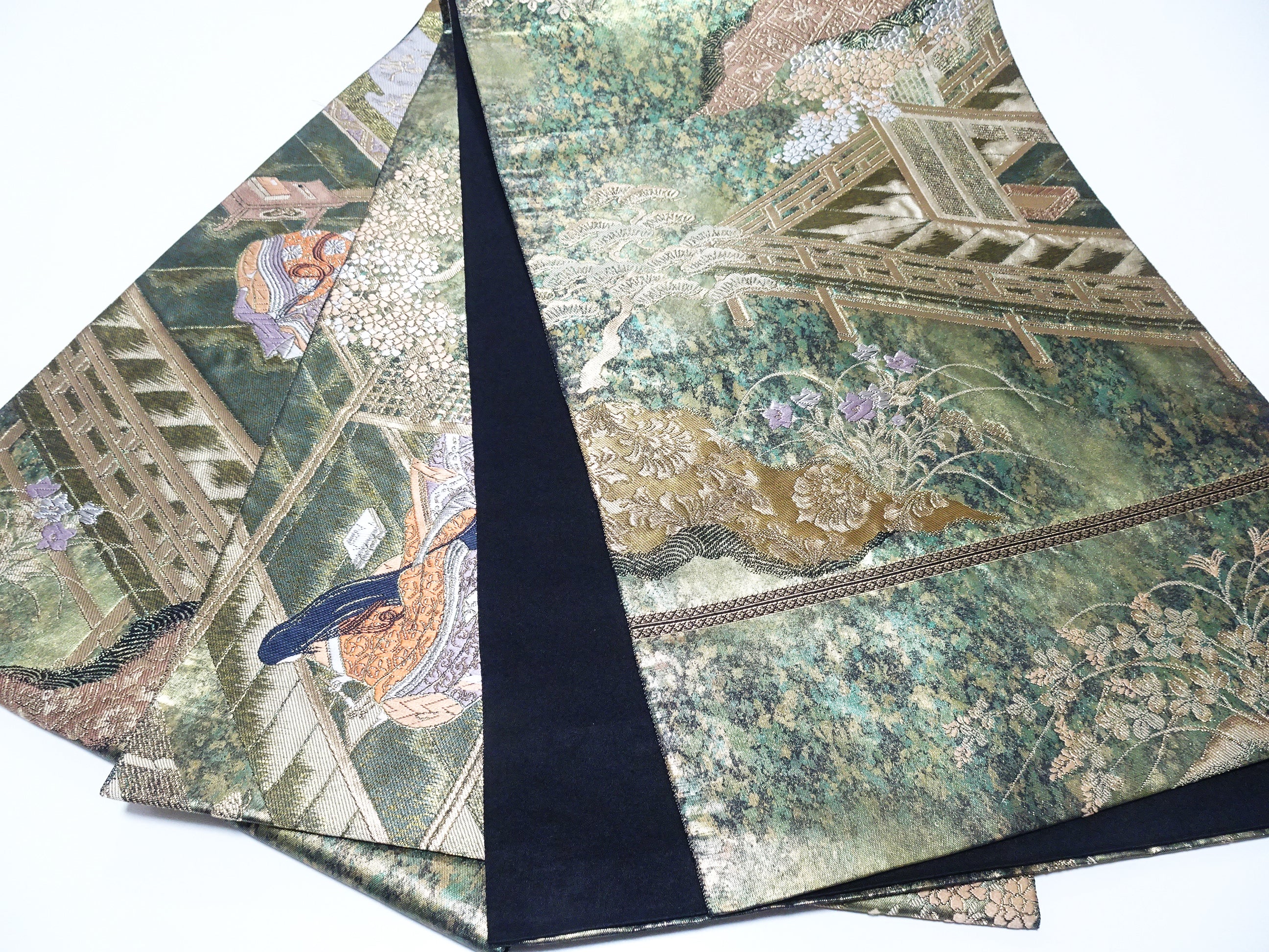 Japanese Kimono Silk Fukuro Obi Hikibaku The Palace and the Princess  Pattern 11766