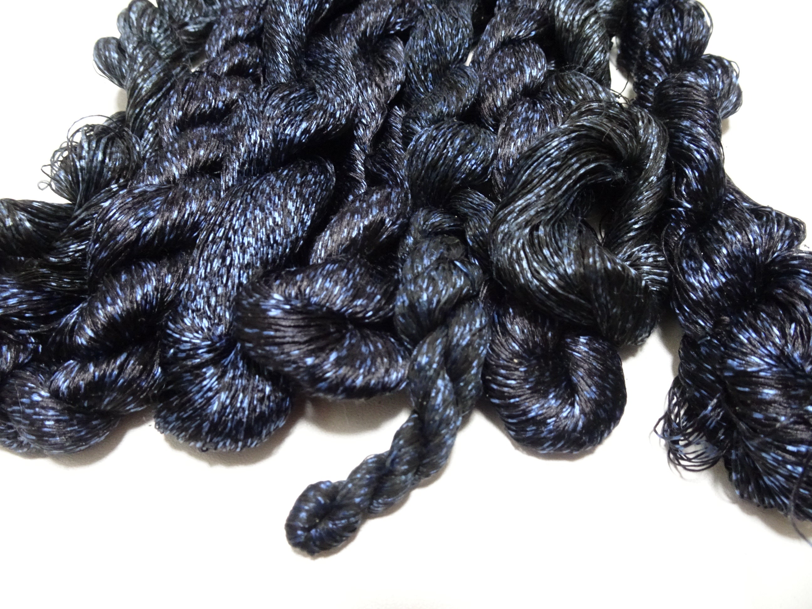 Japanese Vintage Super Rare Indigo Mud Dyeing kasuri loose Twisted Silk Thread Sets Embroidery & weave 13404