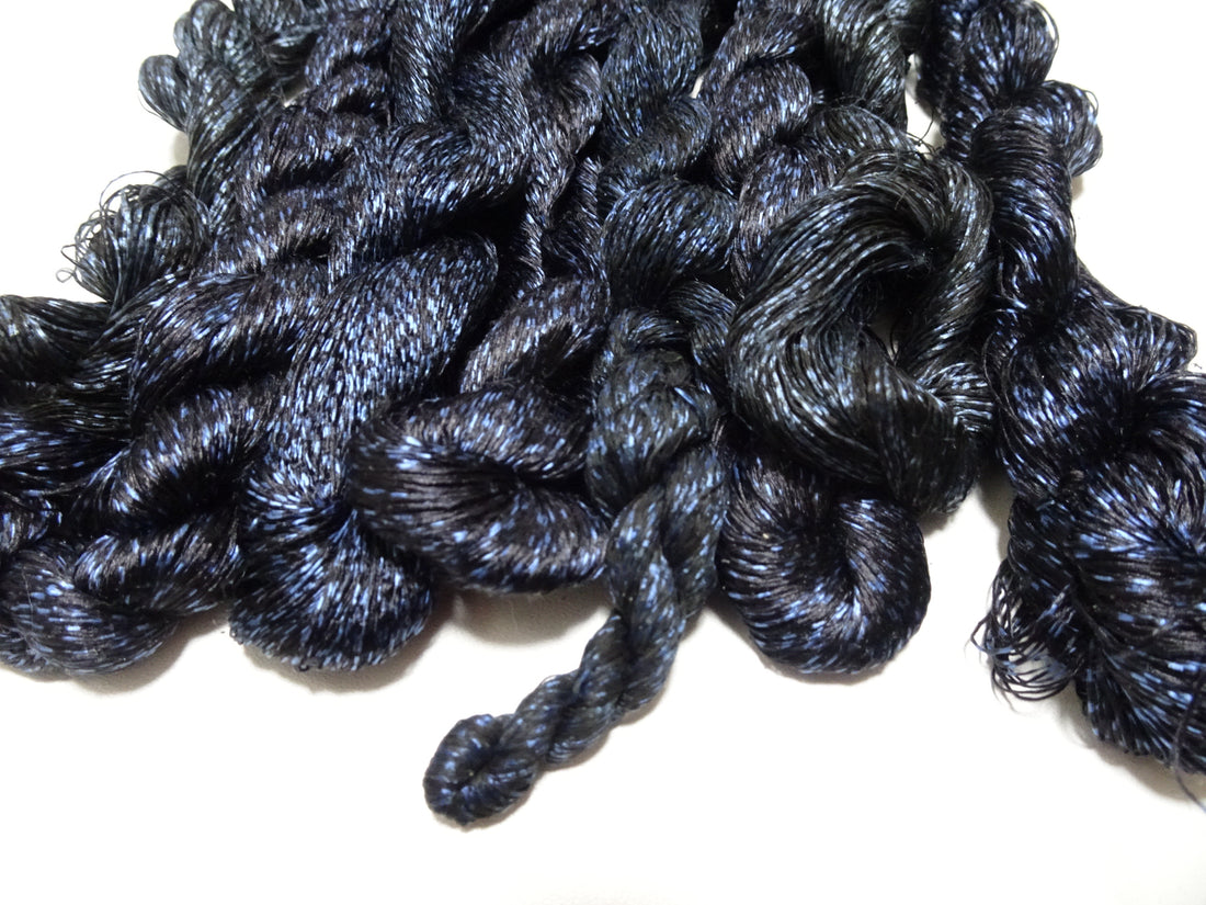 Japanese Vintage Super Rare Indigo Mud Dyeing kasuri loose Twisted Silk Thread Sets Embroidery & weave 13404