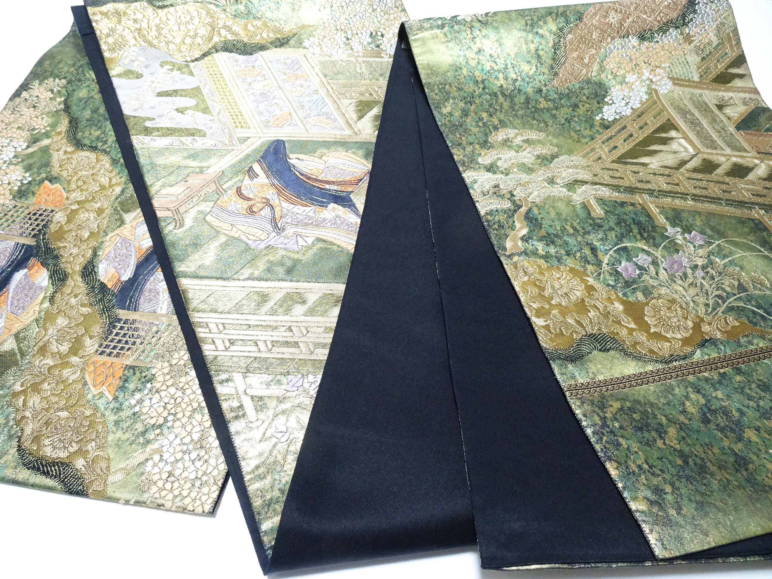 Japanese Kimono Silk Fukuro Obi Hikibaku The Palace and the Princess  Pattern 11766