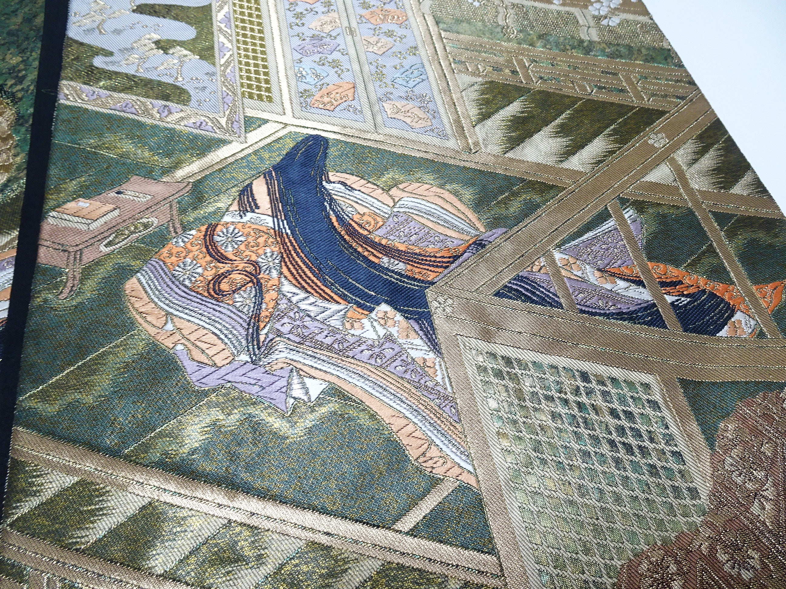 Japanese Kimono Silk Fukuro Obi Hikibaku The Palace and the Princess  Pattern 11766