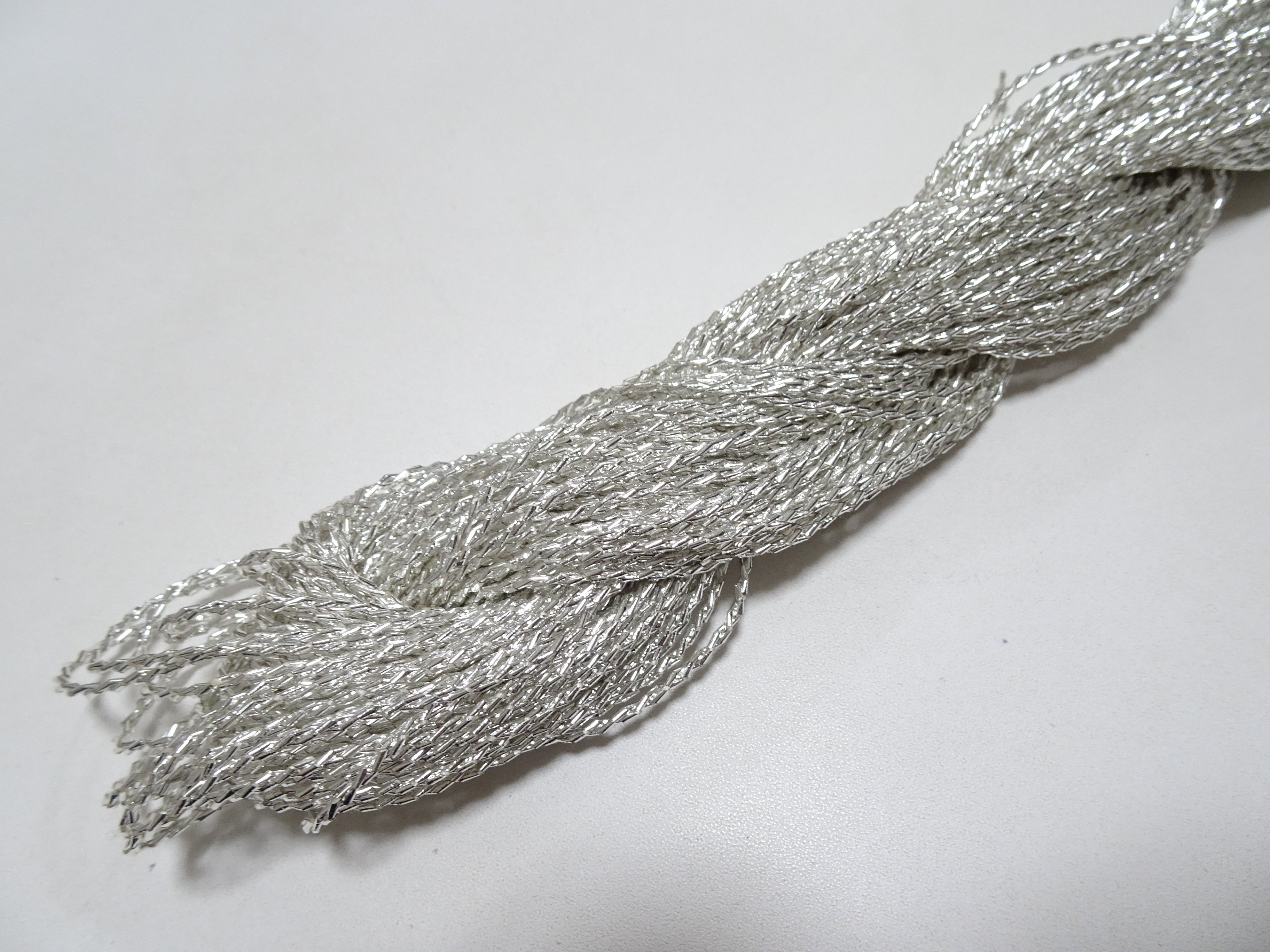 Japanese vintage rare Double Twist high class real silver leaf thread embroidery 8640
