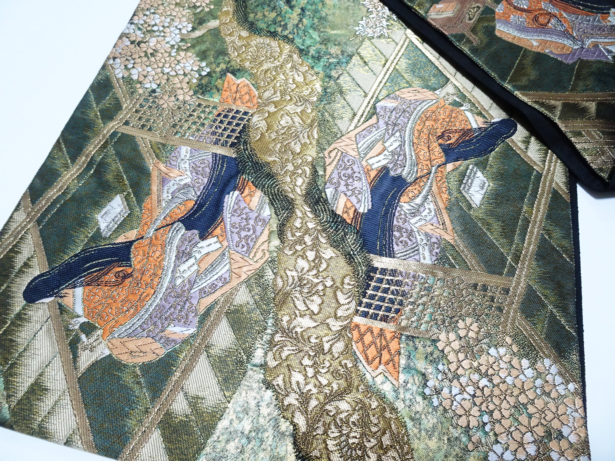 Japanese Kimono Silk Fukuro Obi Hikibaku The Palace and the Princess  Pattern 11766