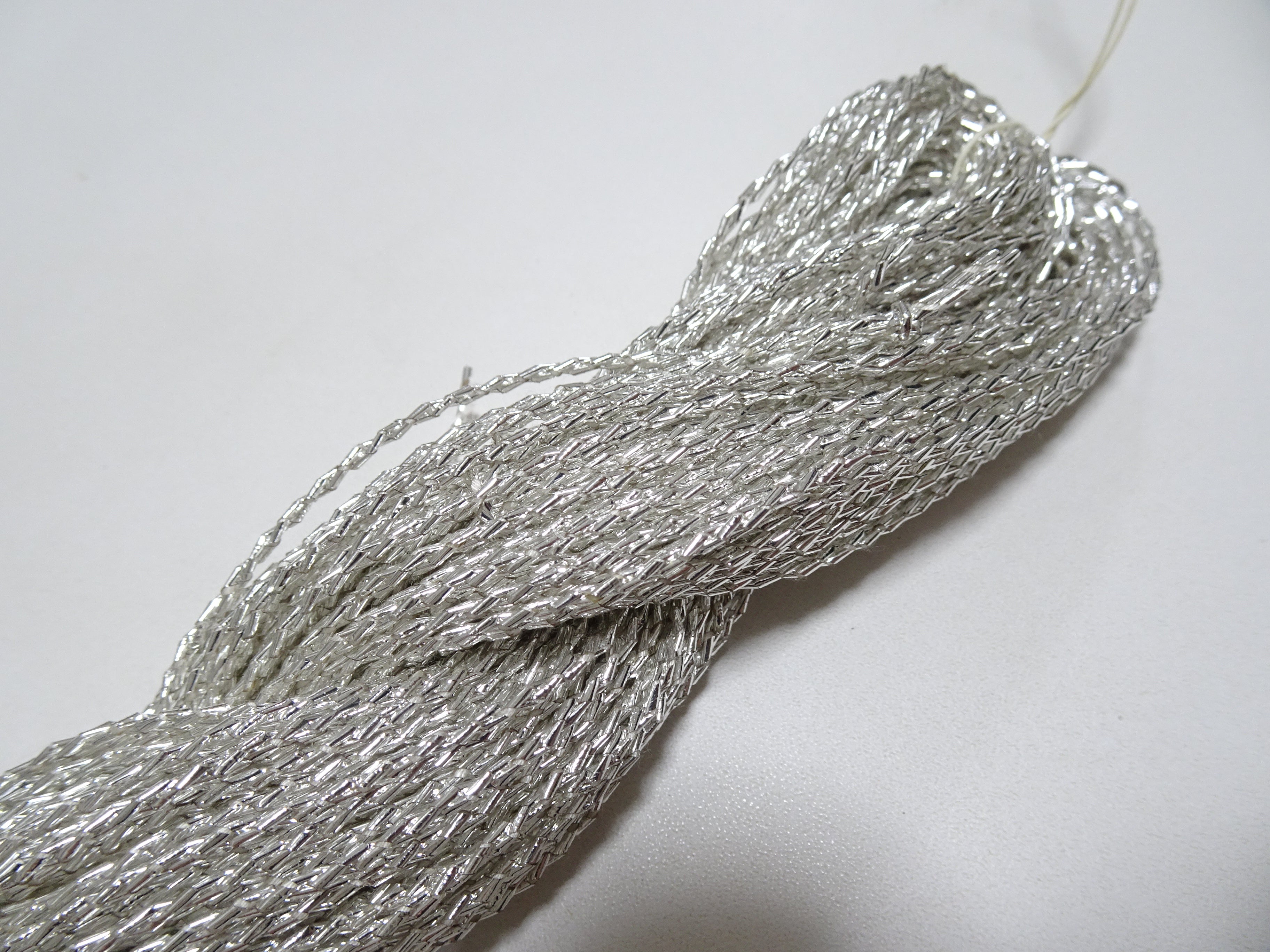 Japanese vintage rare Double Twist high class real silver leaf thread embroidery 8640