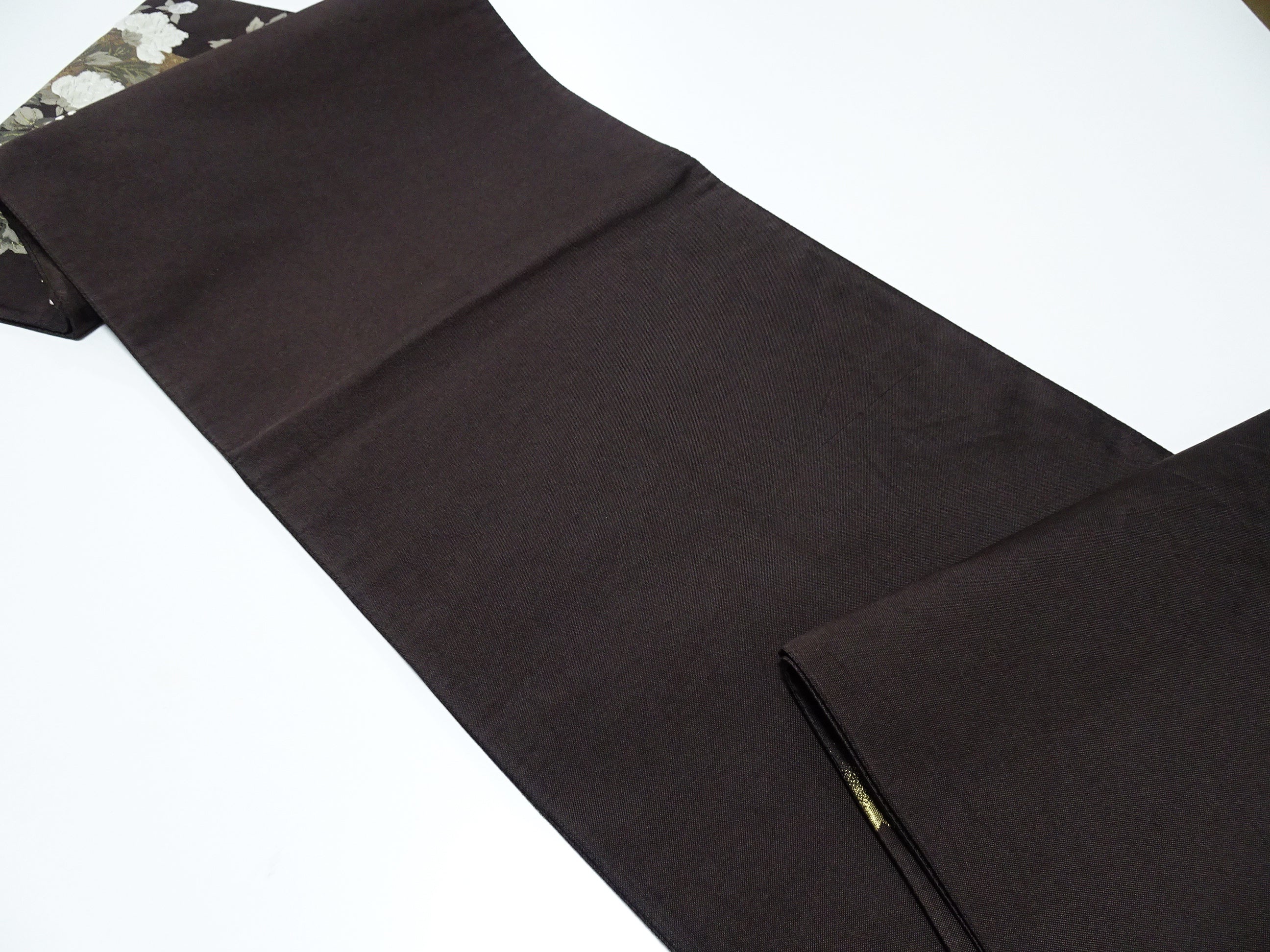 Japanese Kimono Silk Fukuro Obi Kara Ori pattern Cherry blossoms and clouds 12164