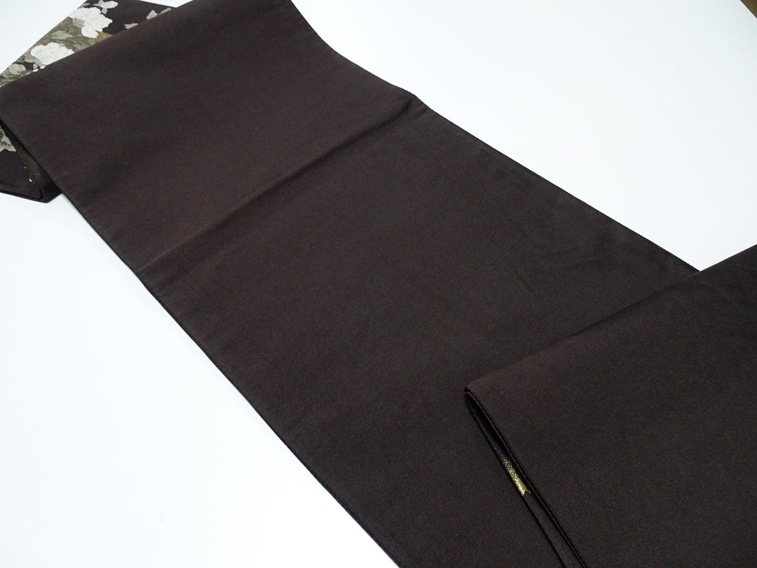 Japanese Kimono Silk Fukuro Obi Kara Ori pattern Cherry blossoms and clouds 12164