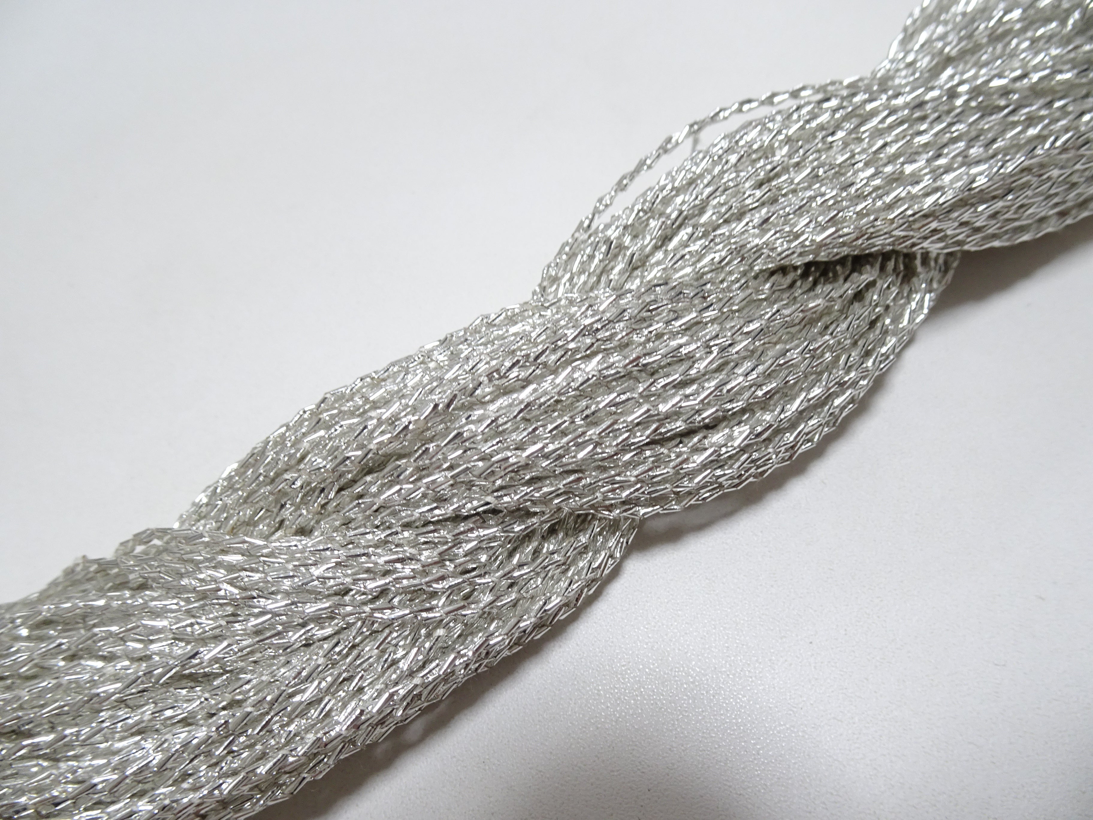 Japanese vintage rare Double Twist high class real silver leaf thread embroidery 8640