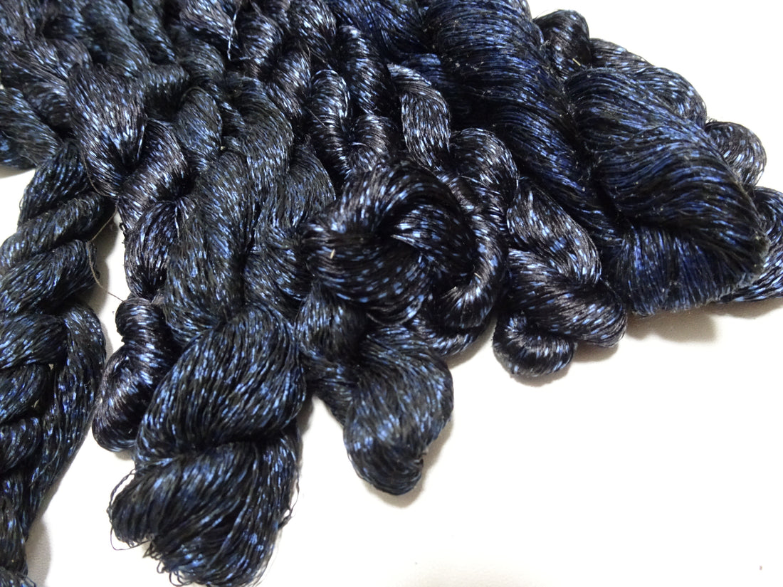 Japanese Vintage Super Rare Indigo Mud Dyeing kasuri loose Twisted Silk Thread Sets Embroidery & weave 13405