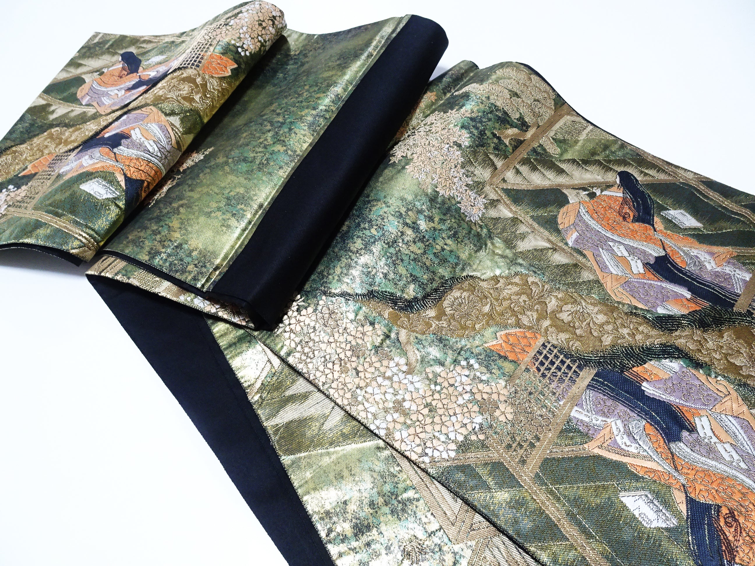 Japanese Kimono Silk Fukuro Obi Hikibaku The Palace and the Princess  Pattern 11766