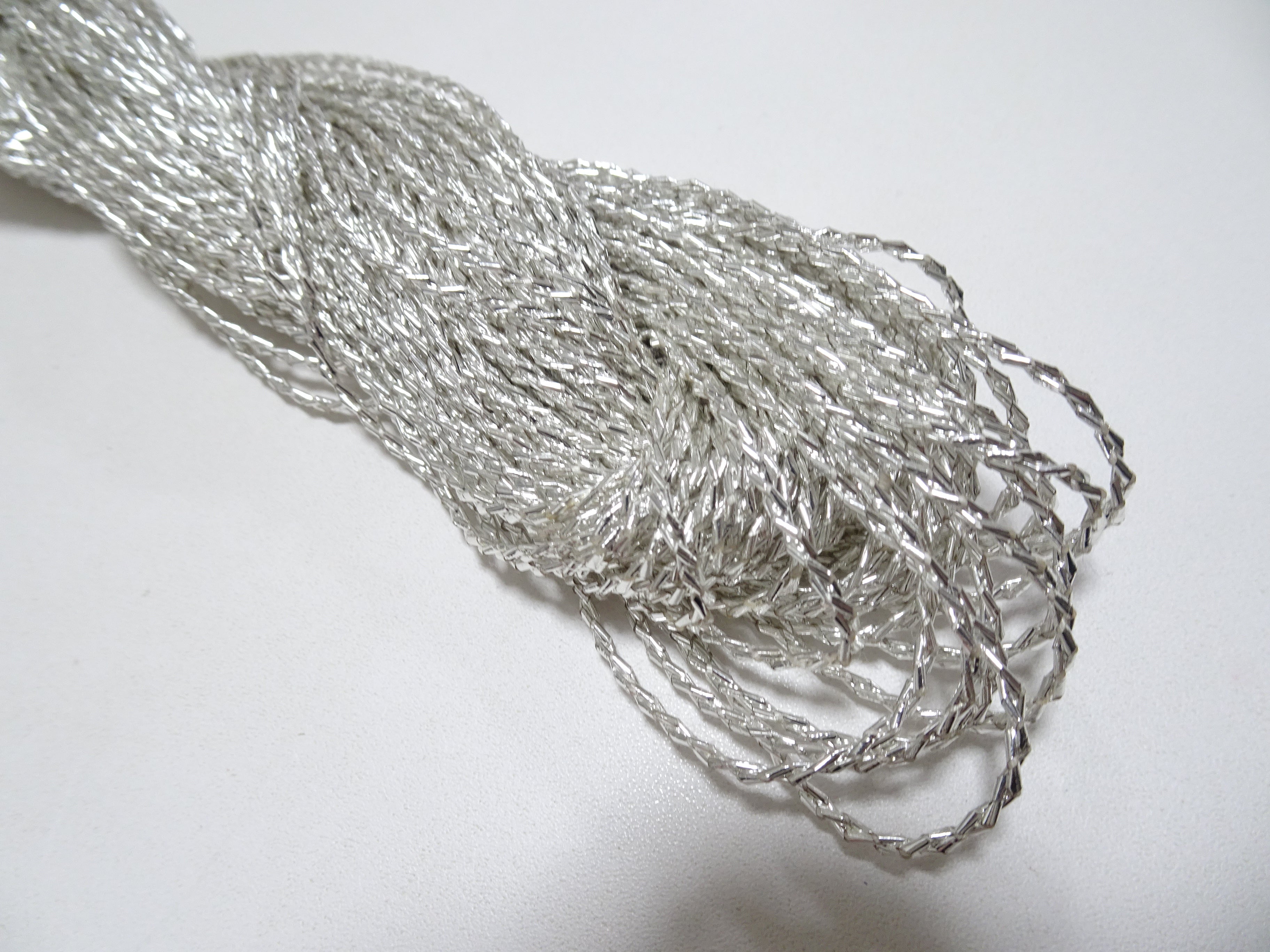 Japanese vintage rare Double Twist high class real silver leaf thread embroidery 8640