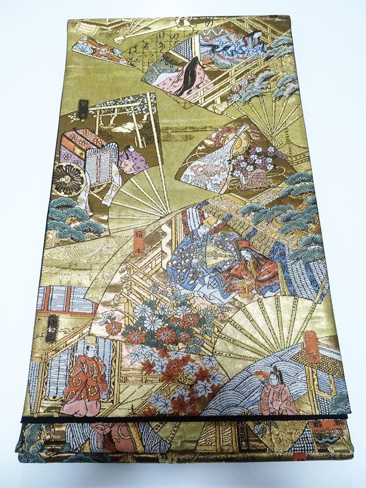 Japanese Kimono Silk Fukuro Obi 24K Gold Hikibaku The Tale of Genji  Pattern 11767