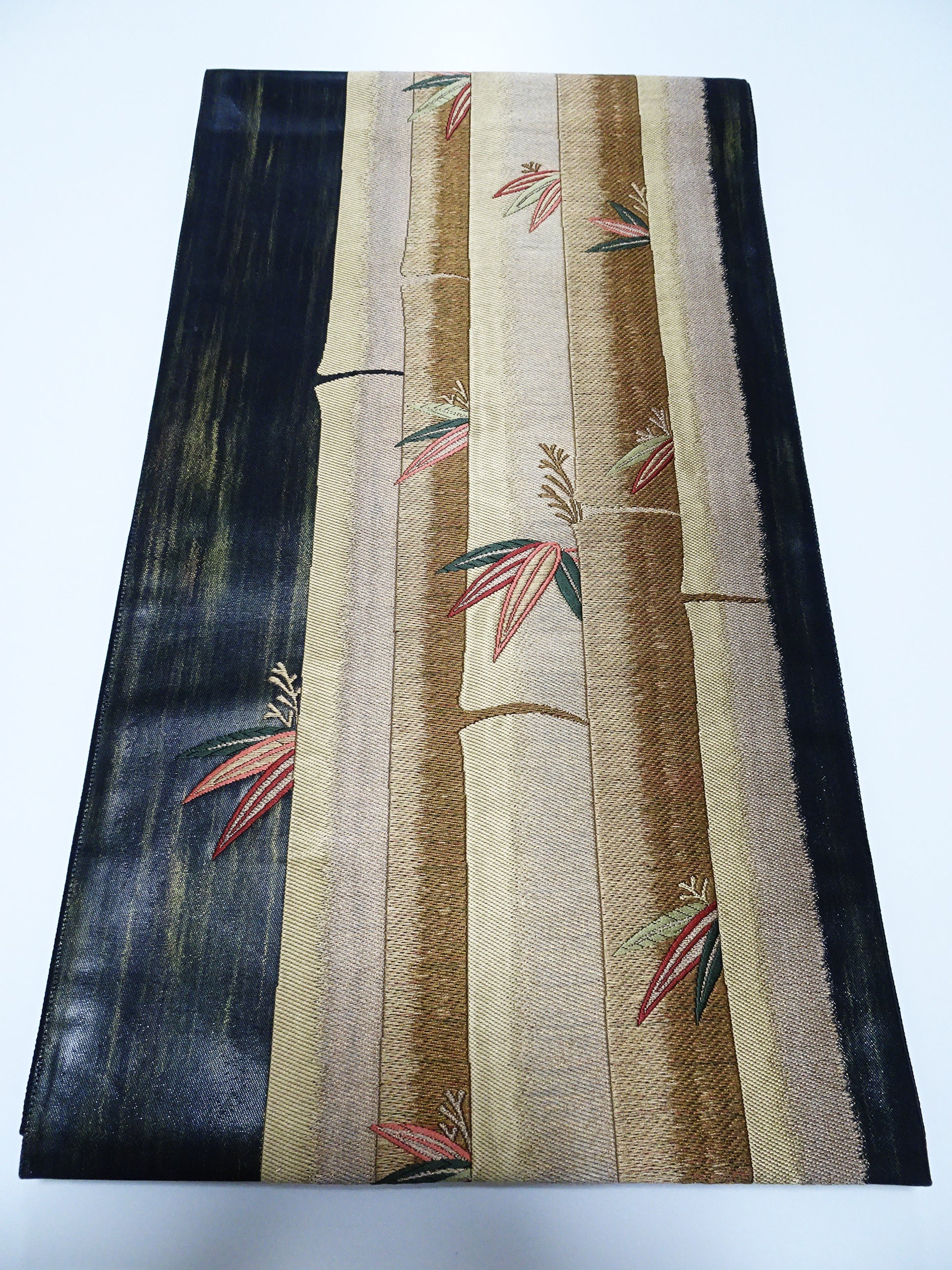 Japanese Kimono Silk Fukuro Hikibaku Woven Bamboo Pattern 12165