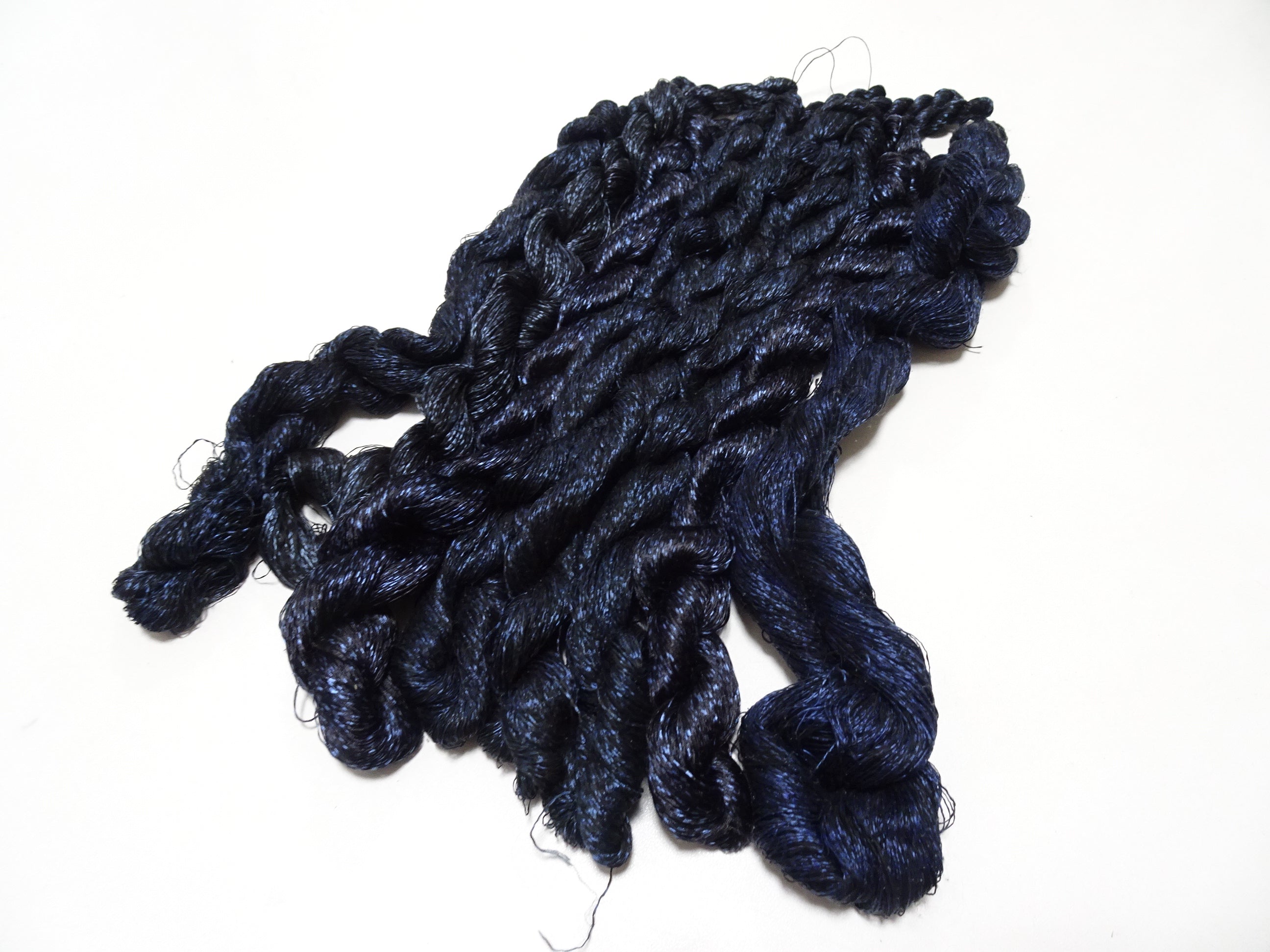 Japanese Vintage Super Rare Indigo Mud Dyeing kasuri loose Twisted Silk Thread Sets Embroidery & weave 13406