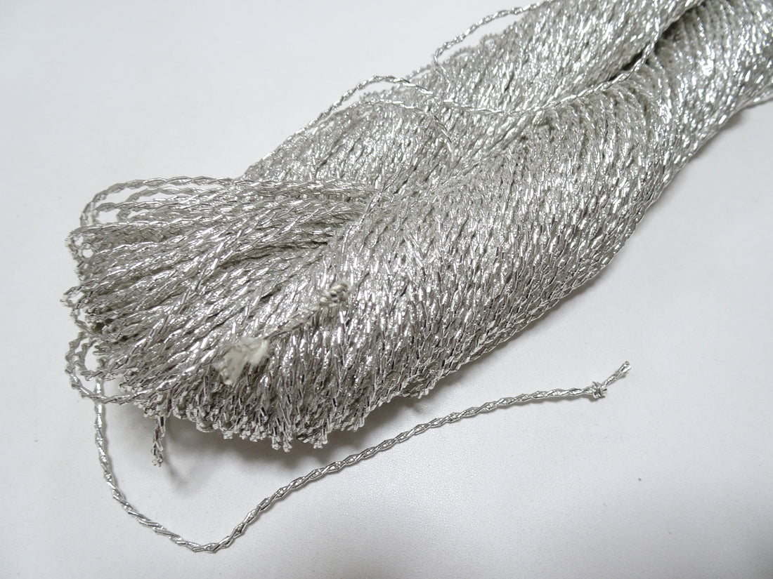 Japanese vintage rare Double Twist high class real silver leaf thread embroidery 8641