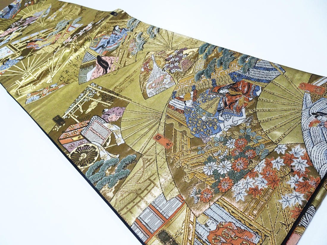 Japanese Kimono Silk Fukuro Obi 24K Gold Hikibaku The Tale of Genji  Pattern 11767