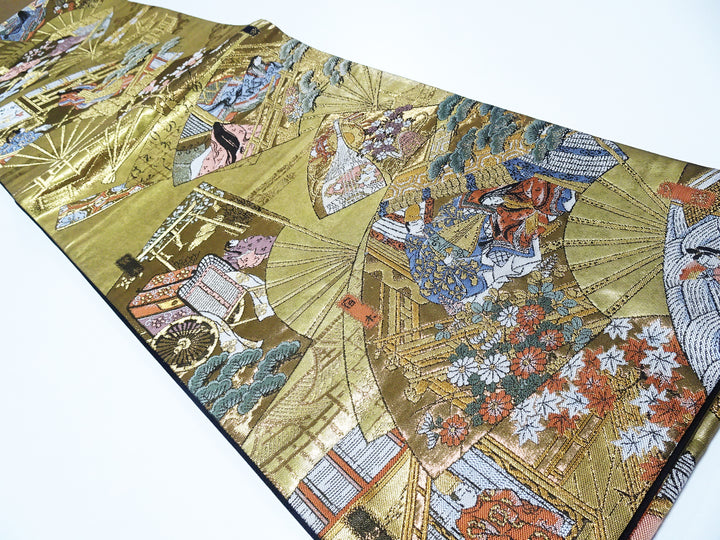 Japanese Kimono Silk Fukuro Obi 24K Gold Hikibaku The Tale of Genji  Pattern 11767