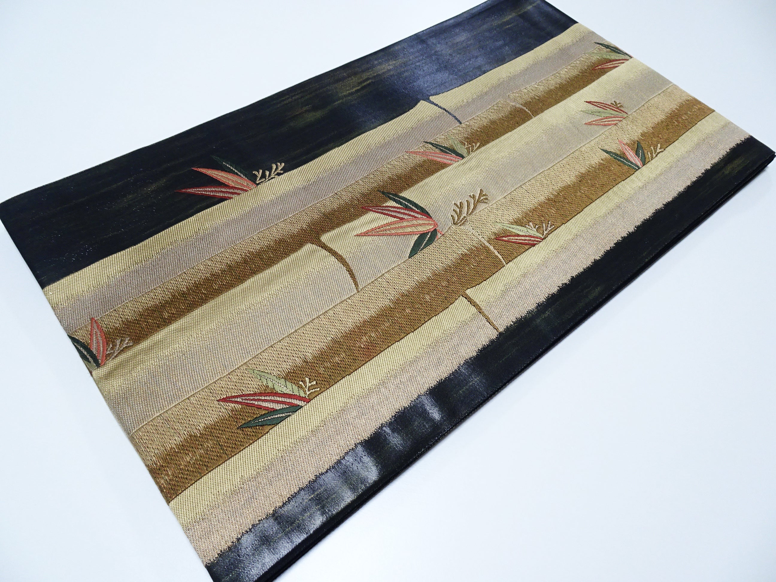 Japanese Kimono Silk Fukuro Hikibaku Woven Bamboo Pattern 12165
