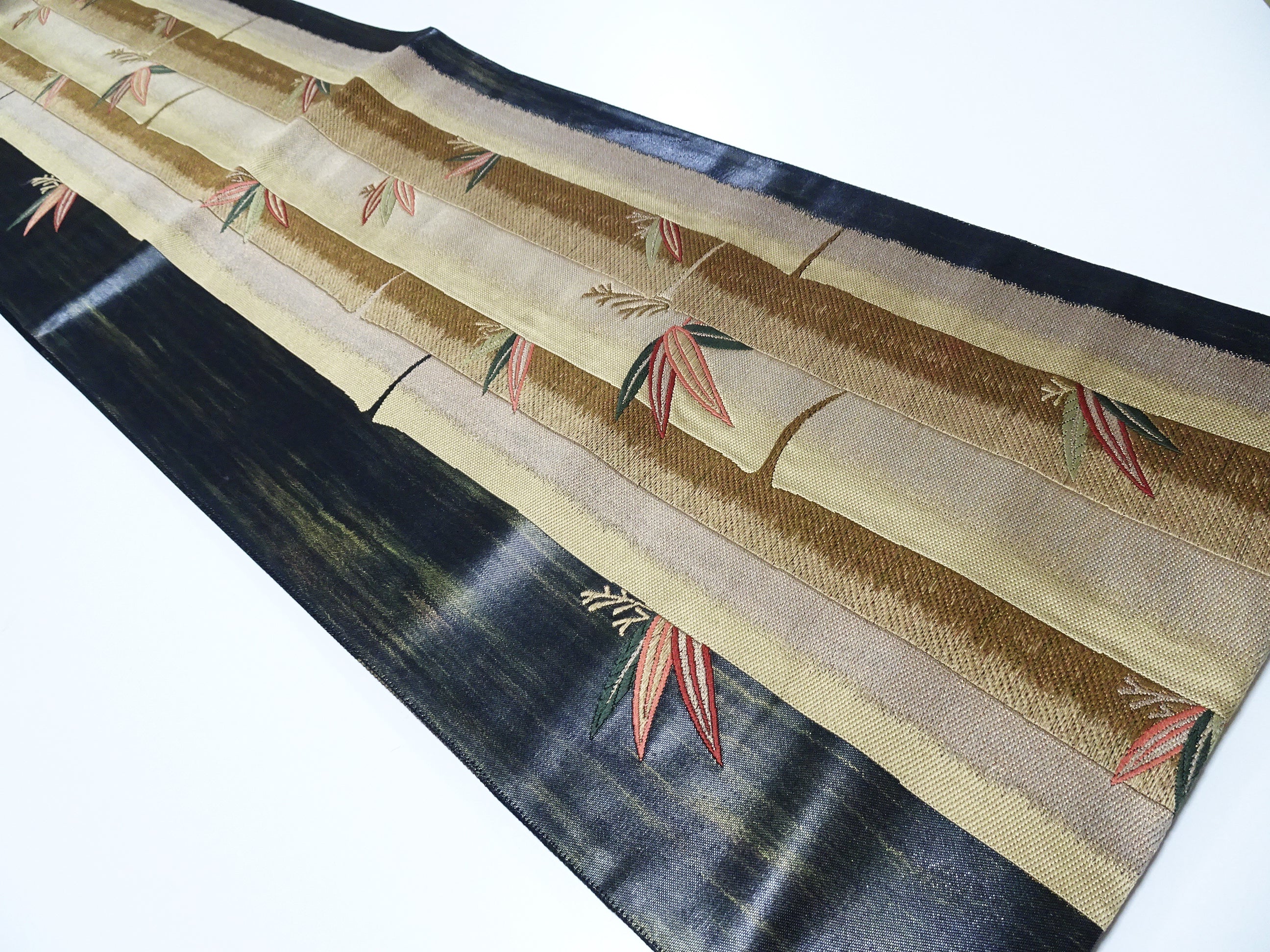 Japanese Kimono Silk Fukuro Hikibaku Woven Bamboo Pattern 12165