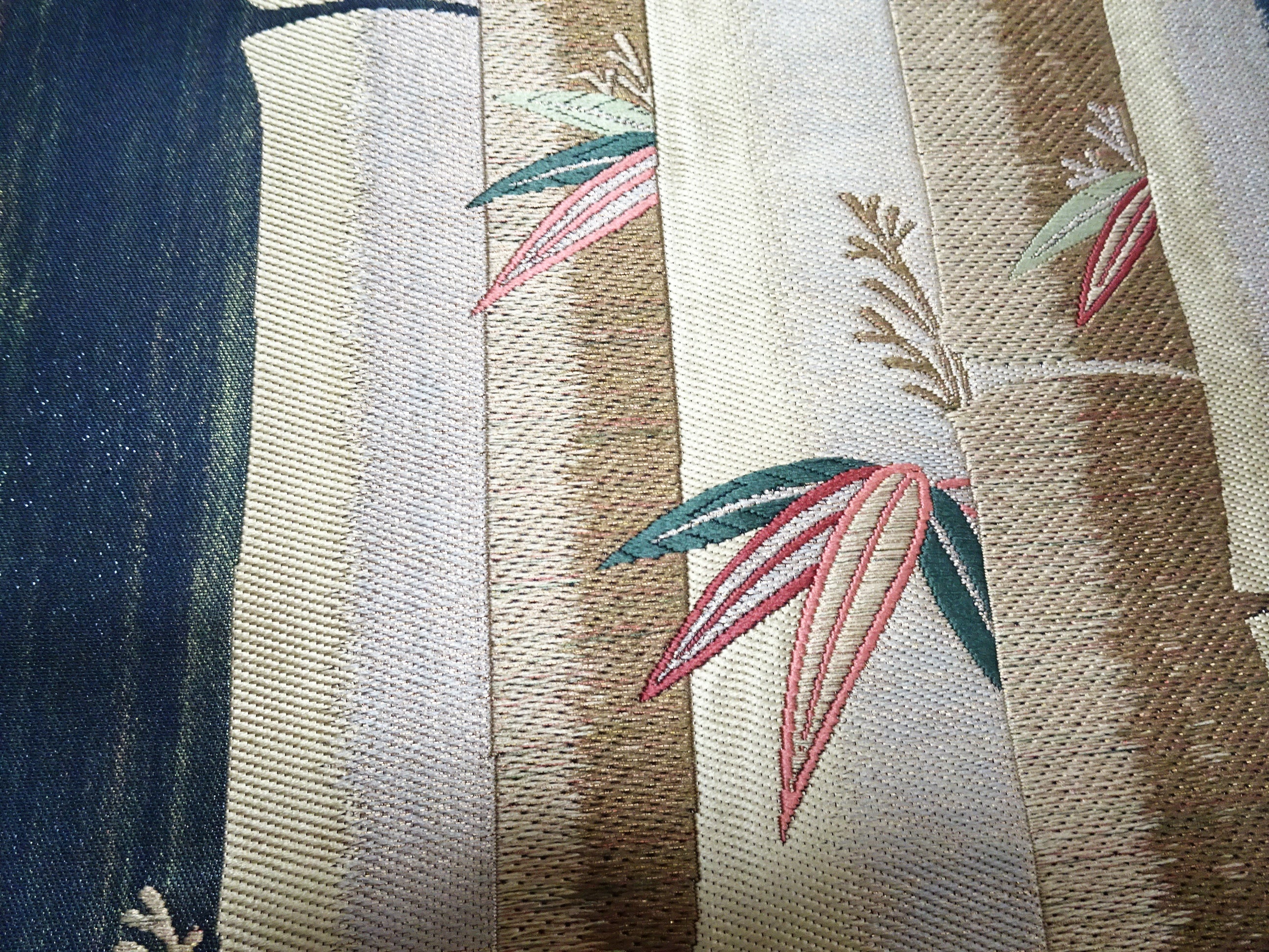 Japanese Kimono Silk Fukuro Hikibaku Woven Bamboo Pattern 12165