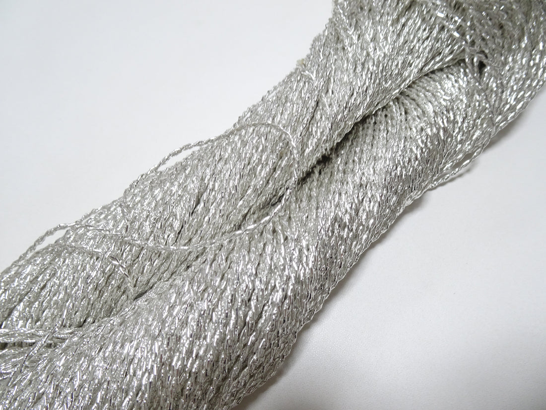 Japanese vintage rare Double Twist high class real silver leaf thread embroidery 8641