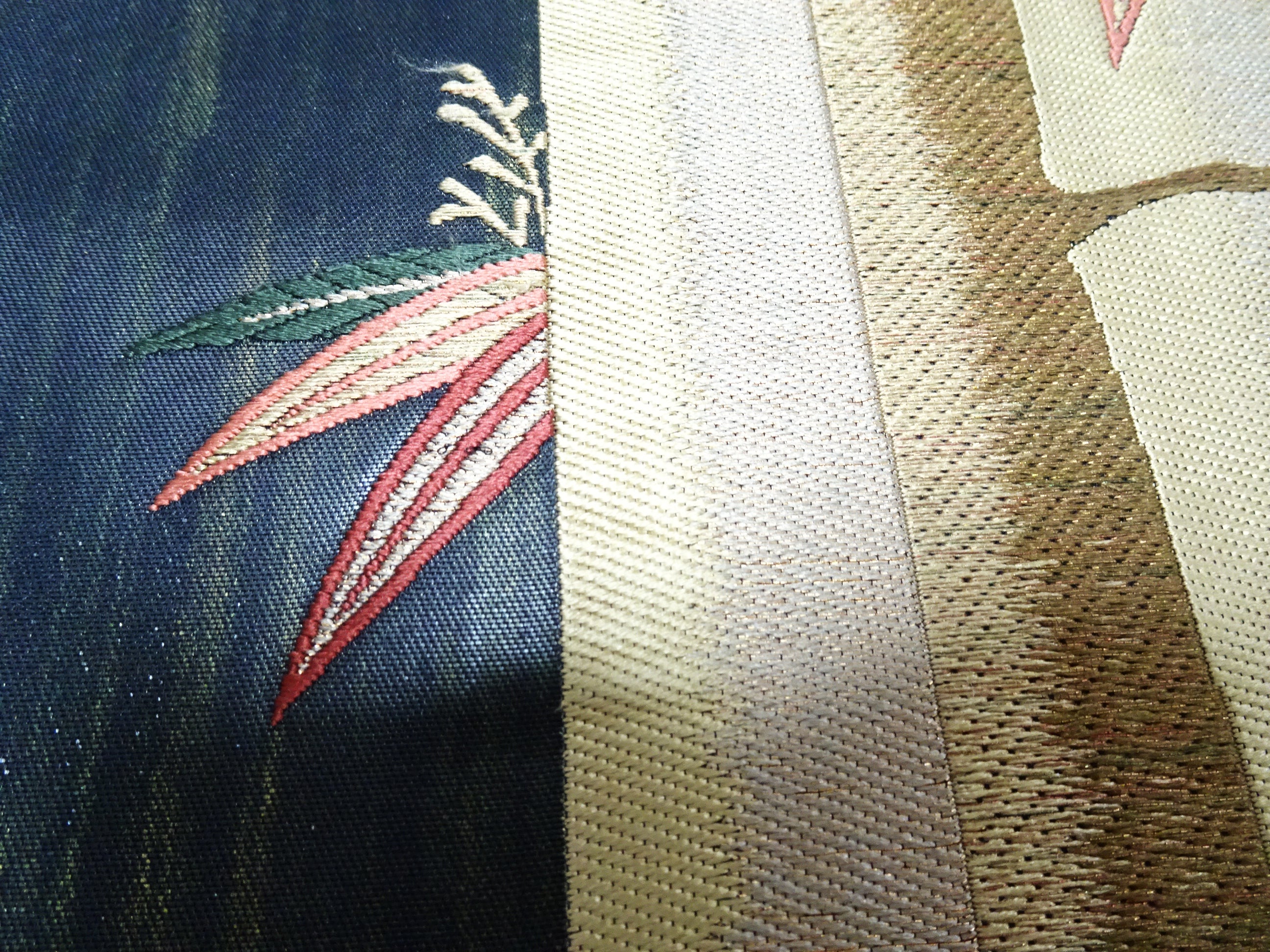 Japanese Kimono Silk Fukuro Hikibaku Woven Bamboo Pattern 12165