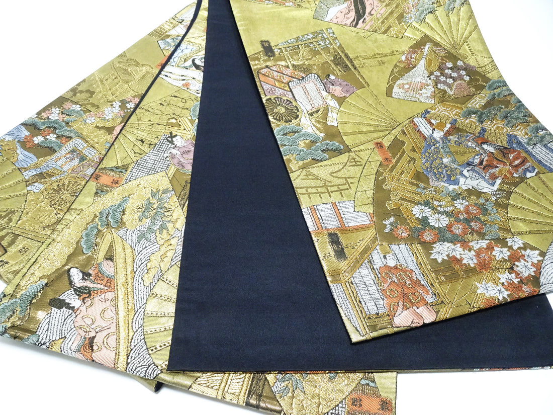 Japanese Kimono Silk Fukuro Obi 24K Gold Hikibaku The Tale of Genji  Pattern 11767