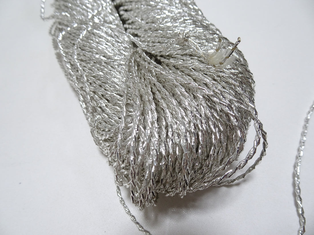 Japanese vintage rare Double Twist high class real silver leaf thread embroidery 8641