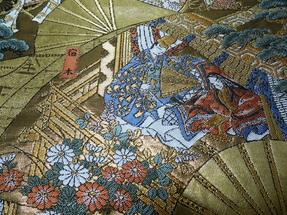 Japanese Kimono Silk Fukuro Obi 24K Gold Hikibaku The Tale of Genji  Pattern 11767