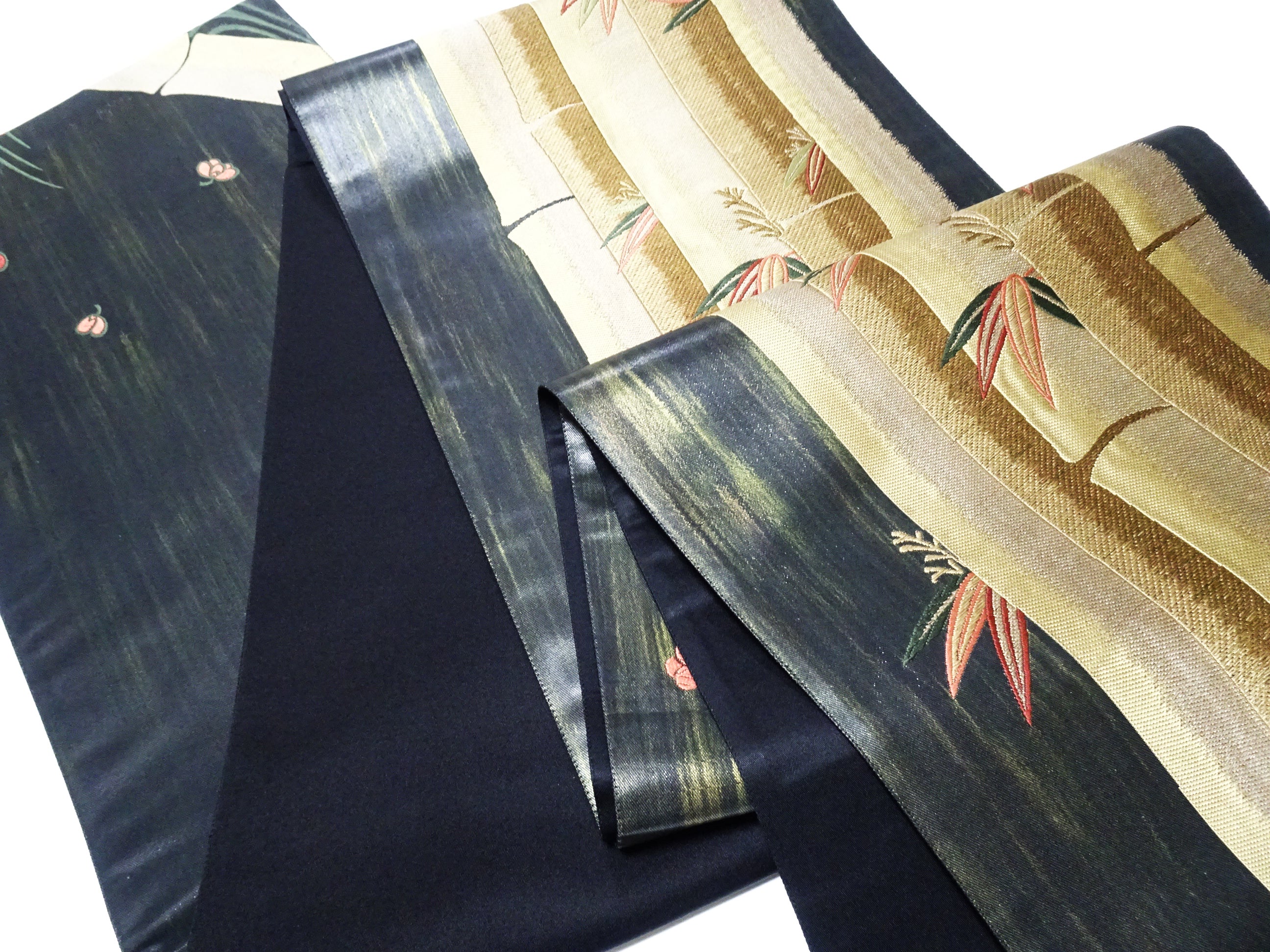 Japanese Kimono Silk Fukuro Hikibaku Woven Bamboo Pattern 12165