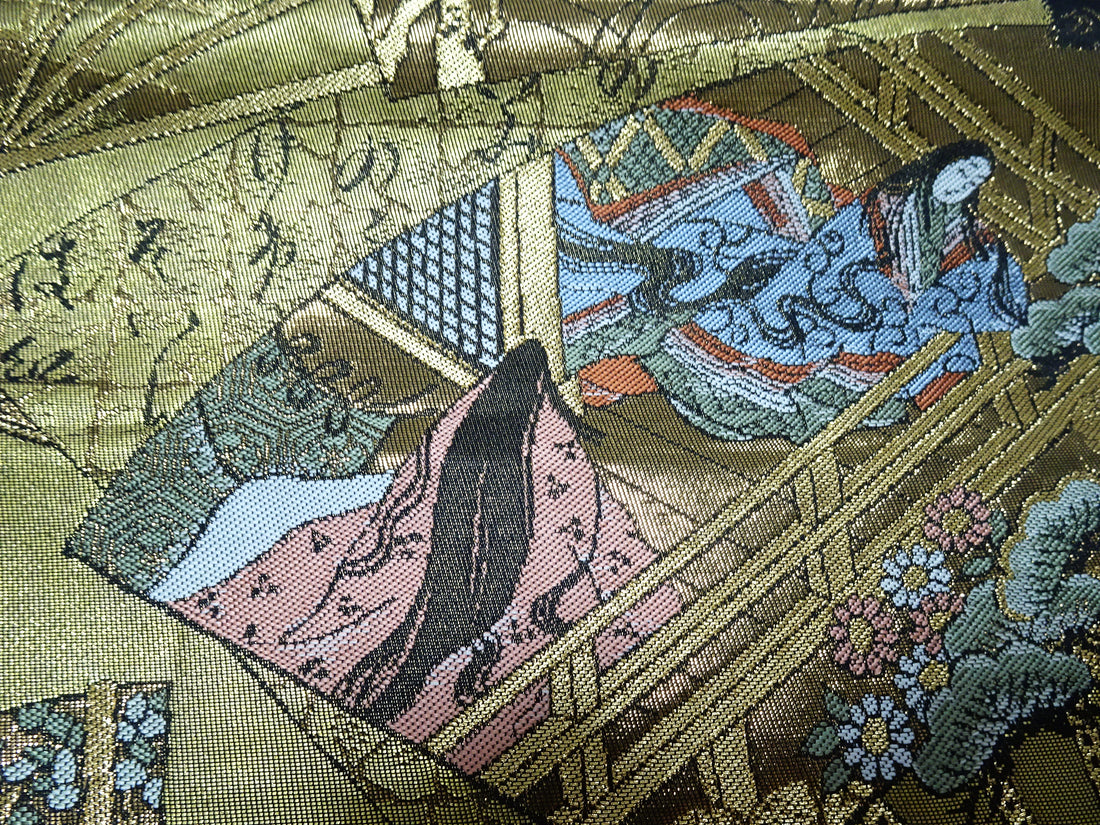 Japanese Kimono Silk Fukuro Obi 24K Gold Hikibaku The Tale of Genji  Pattern 11767