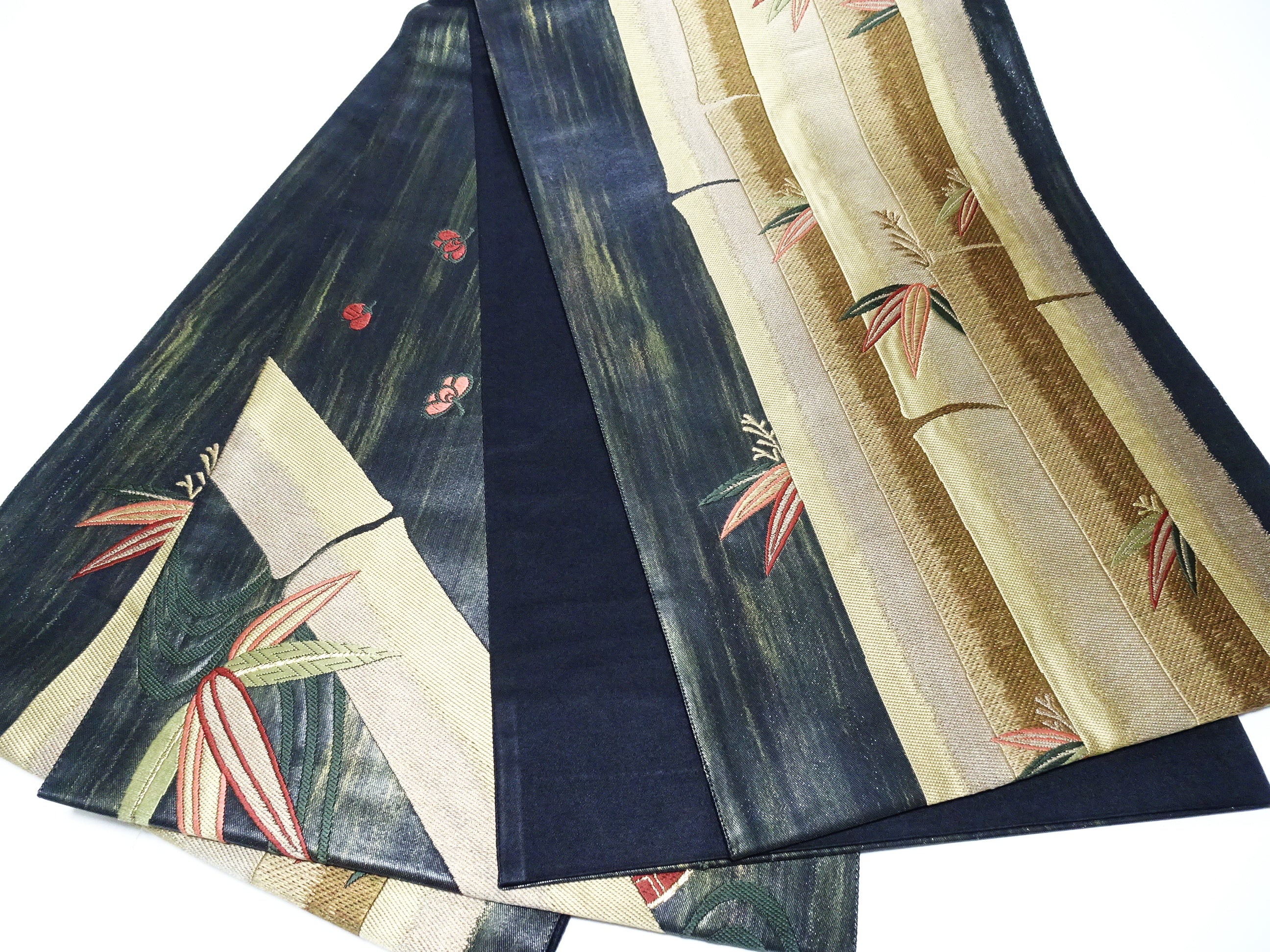 Japanese Kimono Silk Fukuro Hikibaku Woven Bamboo Pattern 12165