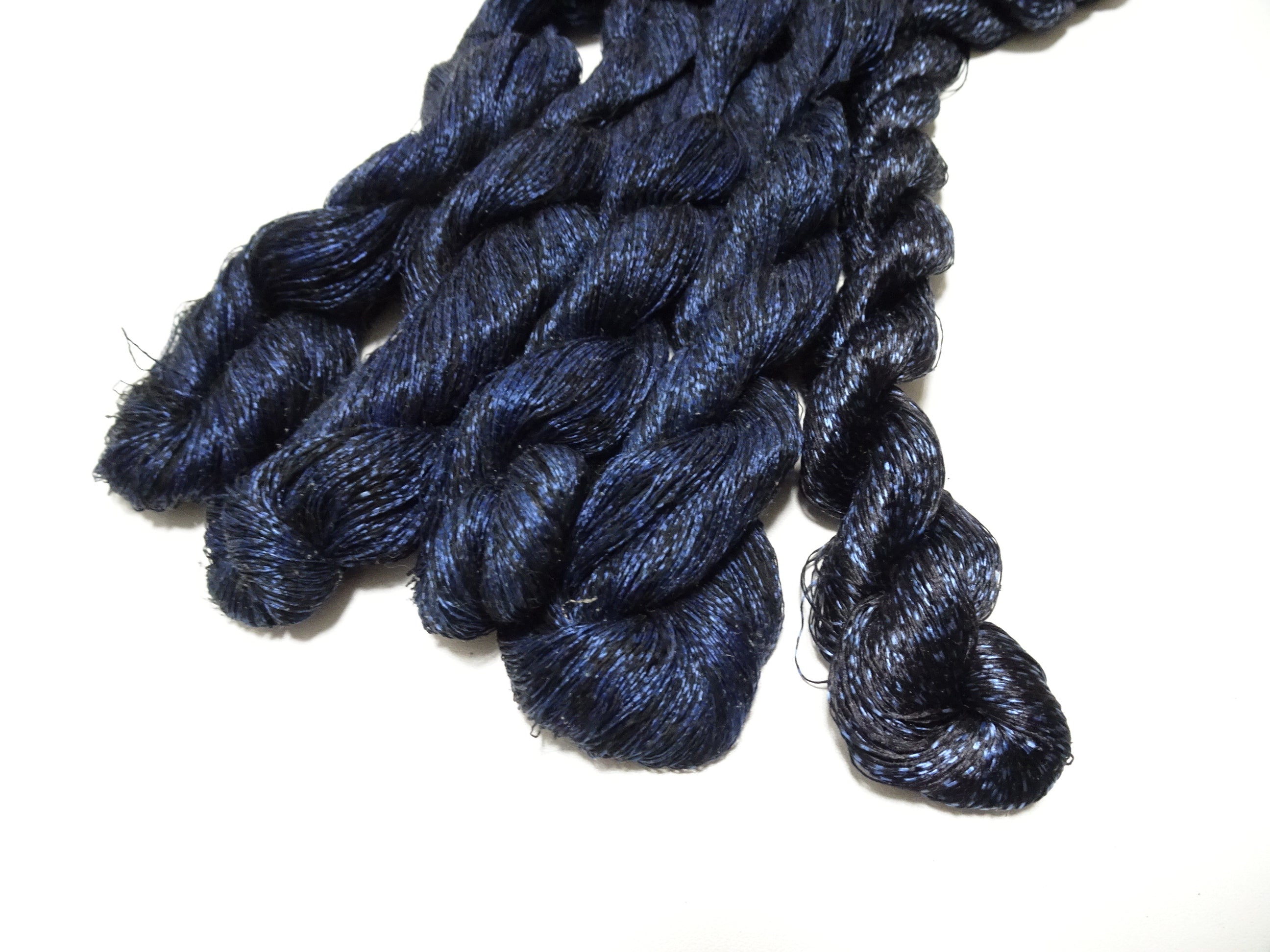 Japanese Vintage Super Rare Indigo Mud Dyeing kasuri loose Twisted Silk Thread Sets Embroidery & weave 13407