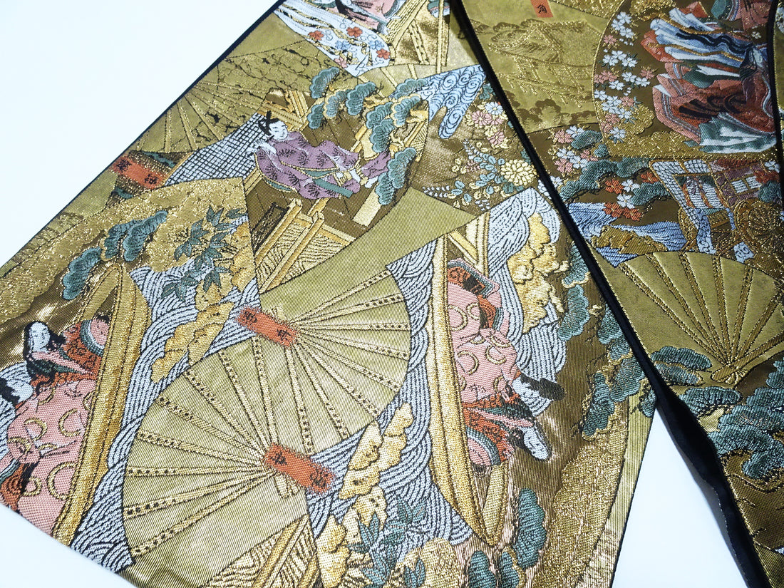 Japanese Kimono Silk Fukuro Obi 24K Gold Hikibaku The Tale of Genji  Pattern 11767