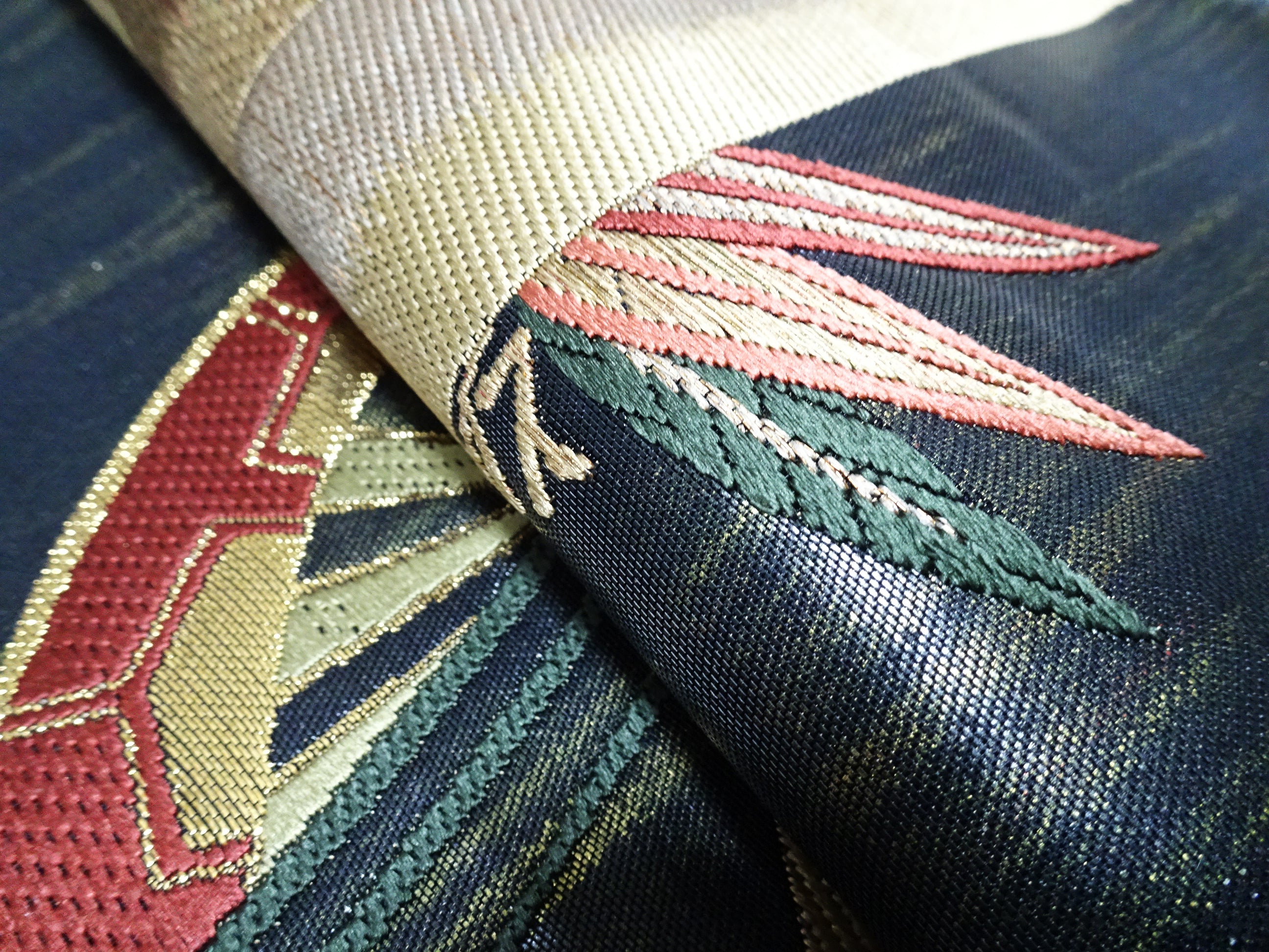 Japanese Kimono Silk Fukuro Hikibaku Woven Bamboo Pattern 12165