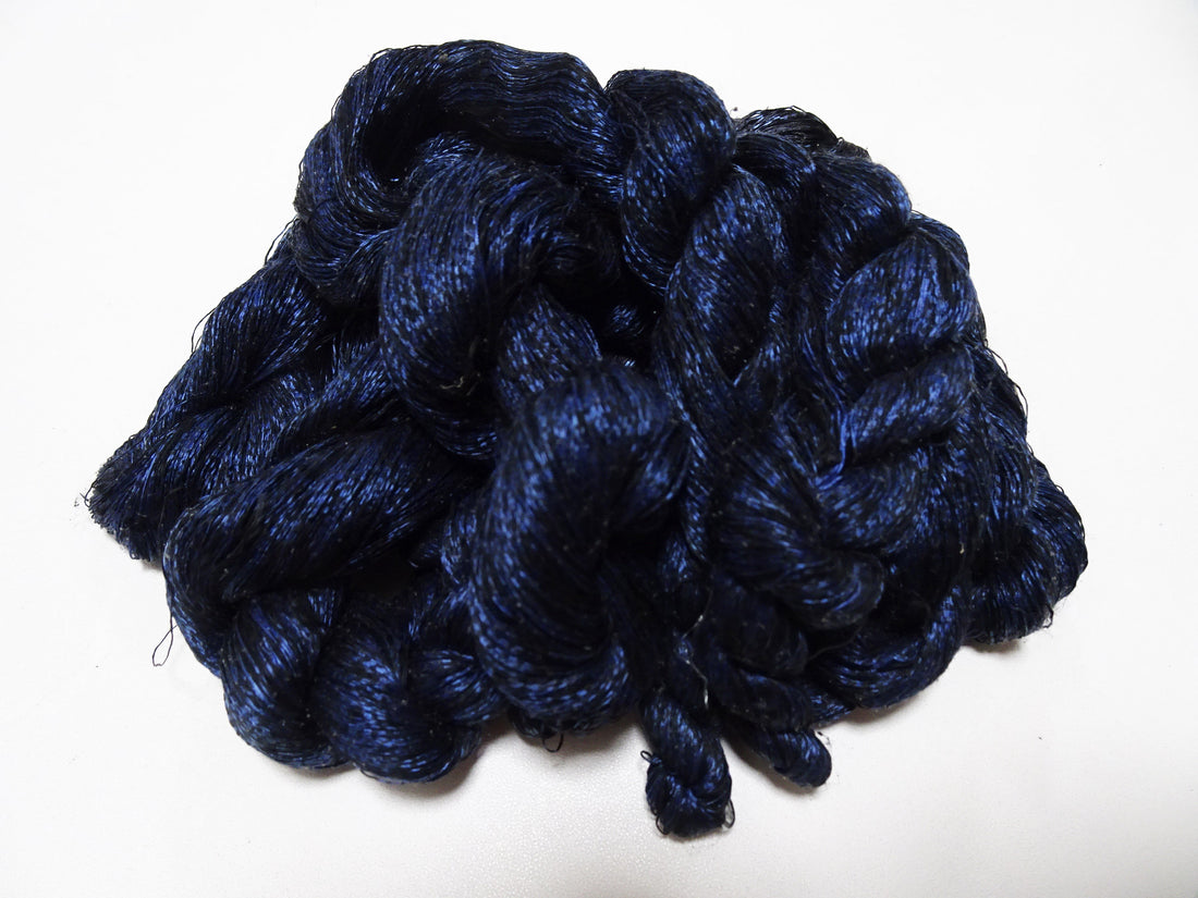 Japanese Vintage Super Rare Indigo Mud Dyeing kasuri loose Twisted Silk Thread Sets Embroidery & weave 13409