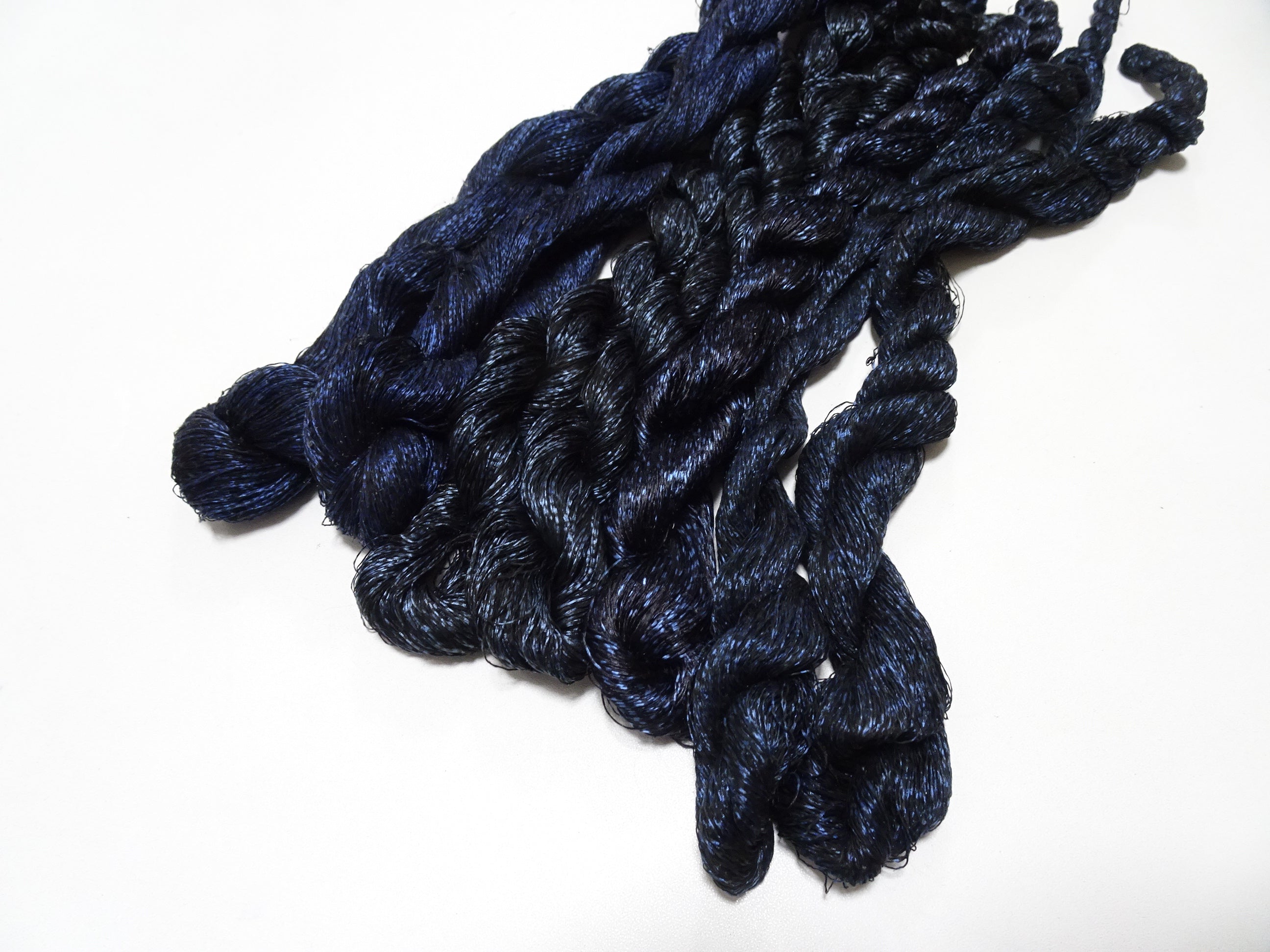Japanese Vintage Super Rare Indigo Mud Dyeing kasuri loose Twisted Silk Thread Sets Embroidery & weave 13411