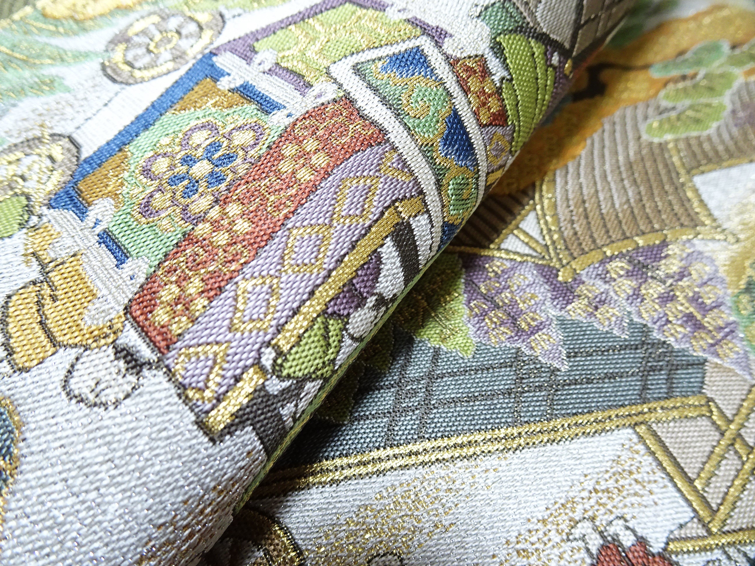 Japanese Kimono Silk Fukuro Woven Rakuchu-ezu Pattern 12167