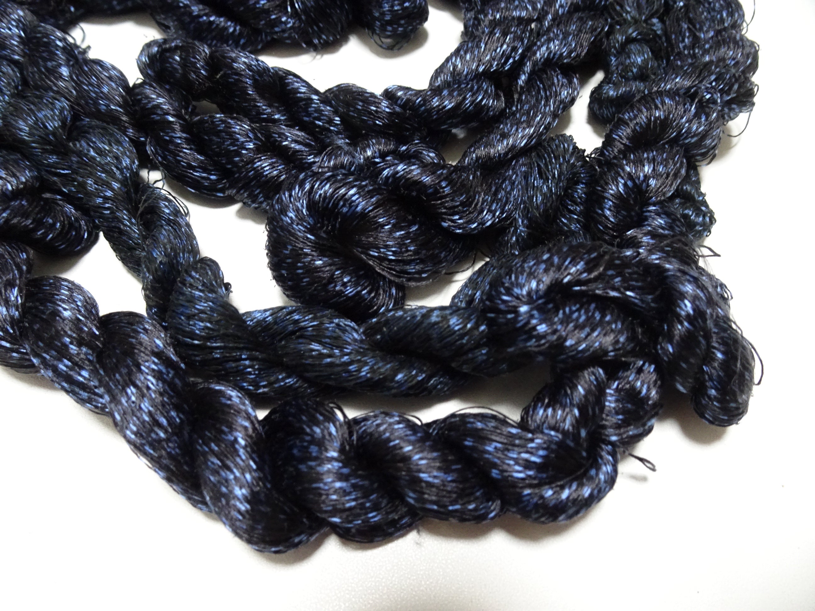 Japanese Vintage Super Rare Indigo Mud Dyeing kasuri loose Twisted Silk Thread Sets Embroidery & weave 13412