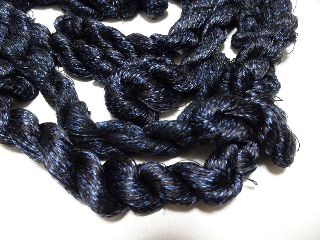 Japanese Vintage Super Rare Indigo Mud Dyeing kasuri loose Twisted Silk Thread Sets Embroidery & weave 13412