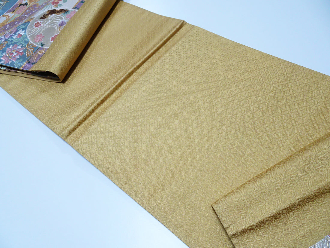 Japanese Kimono Silk Fukuro Woven Cranes & Flower Pattern 12168