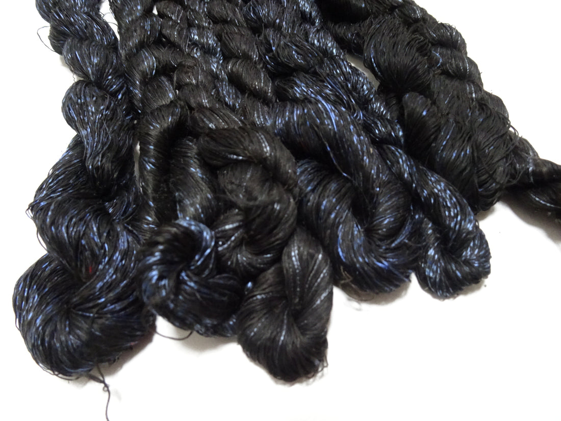 Japanese Vintage Super Rare Indigo Mud Dyeing kasuri loose Twisted Silk Thread Sets Embroidery & weave 13423