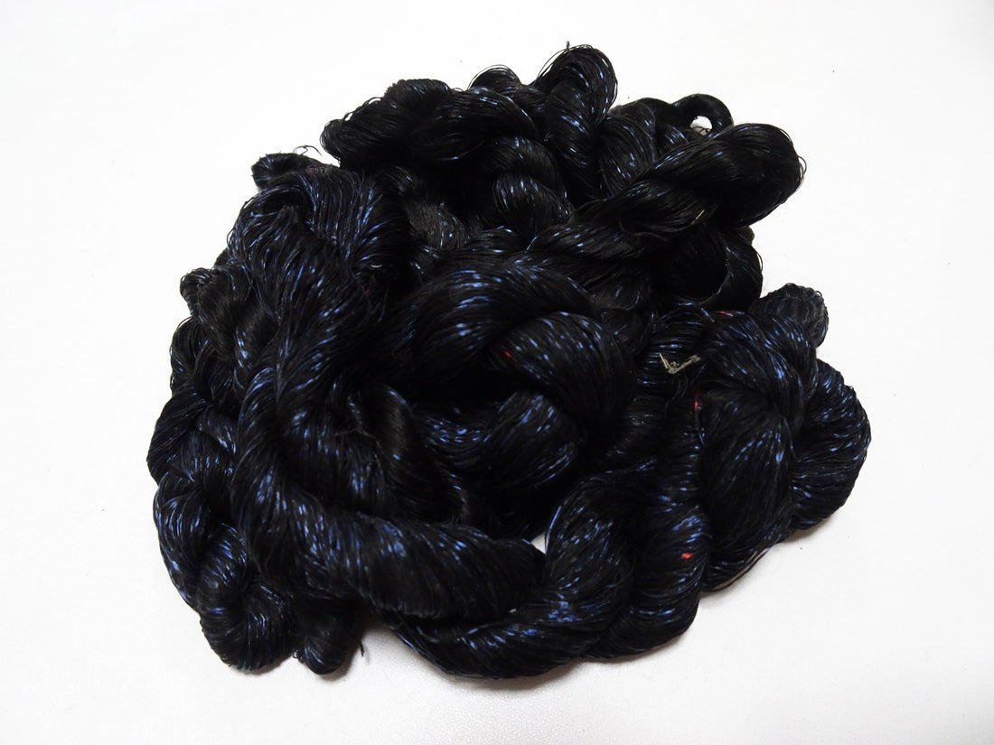 Japanese Vintage Super Rare Indigo Mud Dyeing kasuri loose Twisted Silk Thread Sets Embroidery & weave 13424