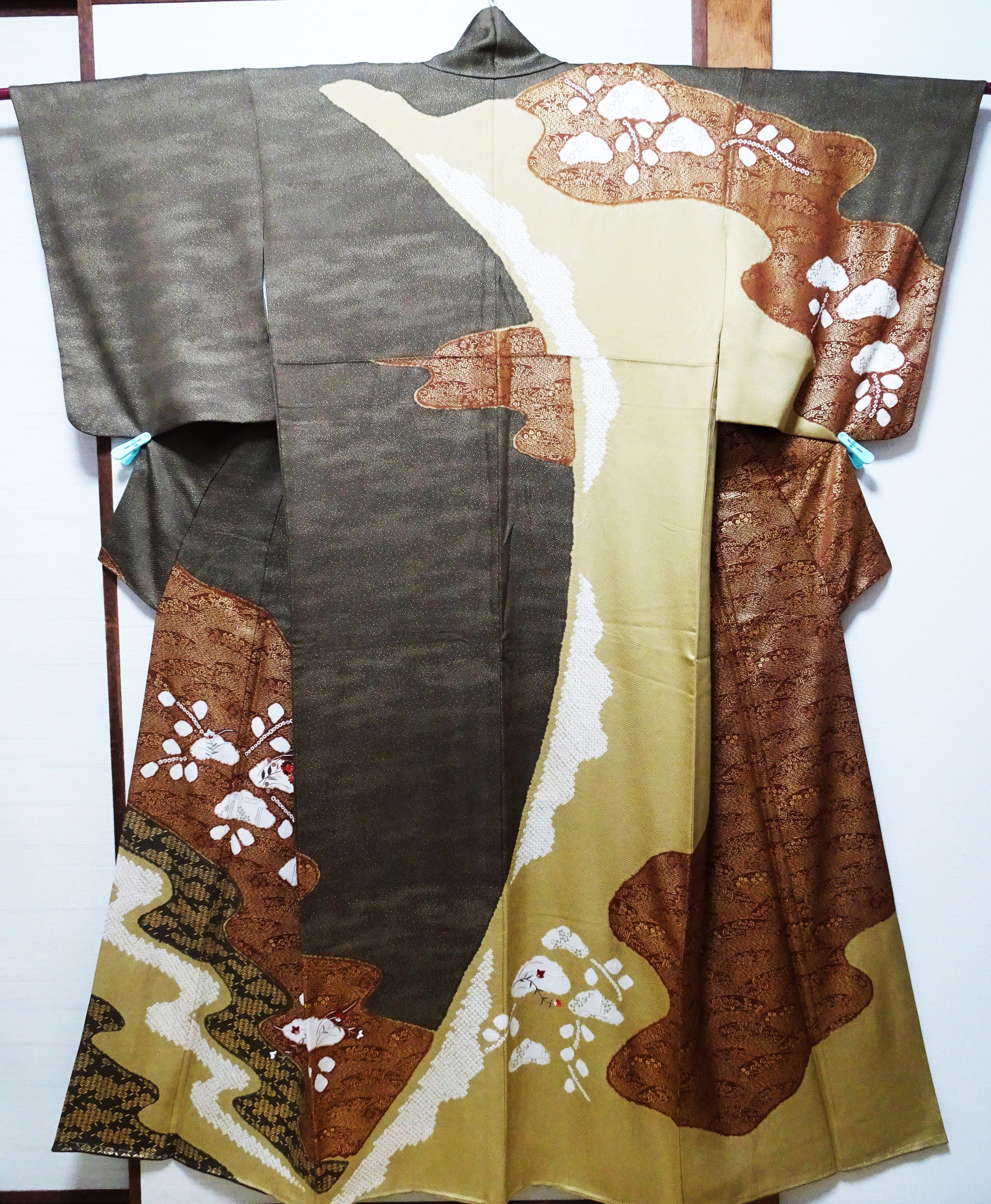 Japanese Kimono Silk Homongi Shibori Embroidery 16483