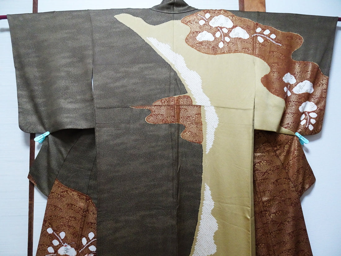 Japanese Kimono Silk Homongi Shibori Embroidery 16483