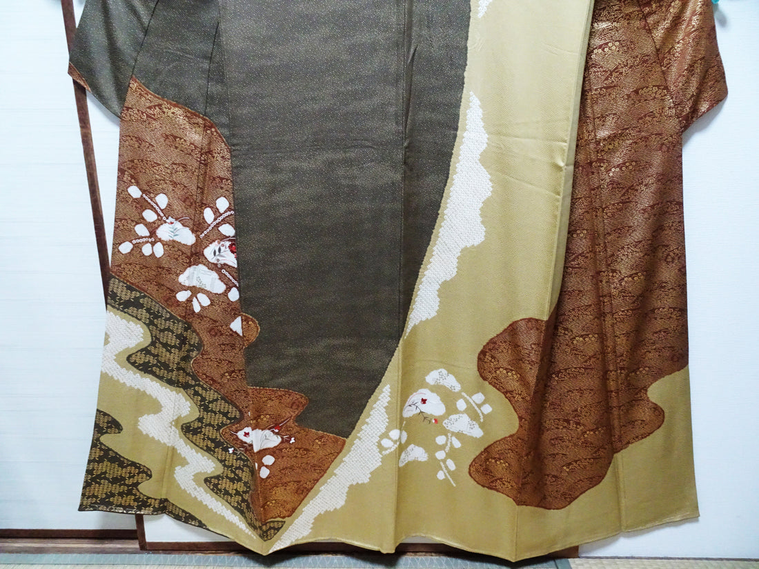Japanese Kimono Silk Homongi Shibori Embroidery 16483