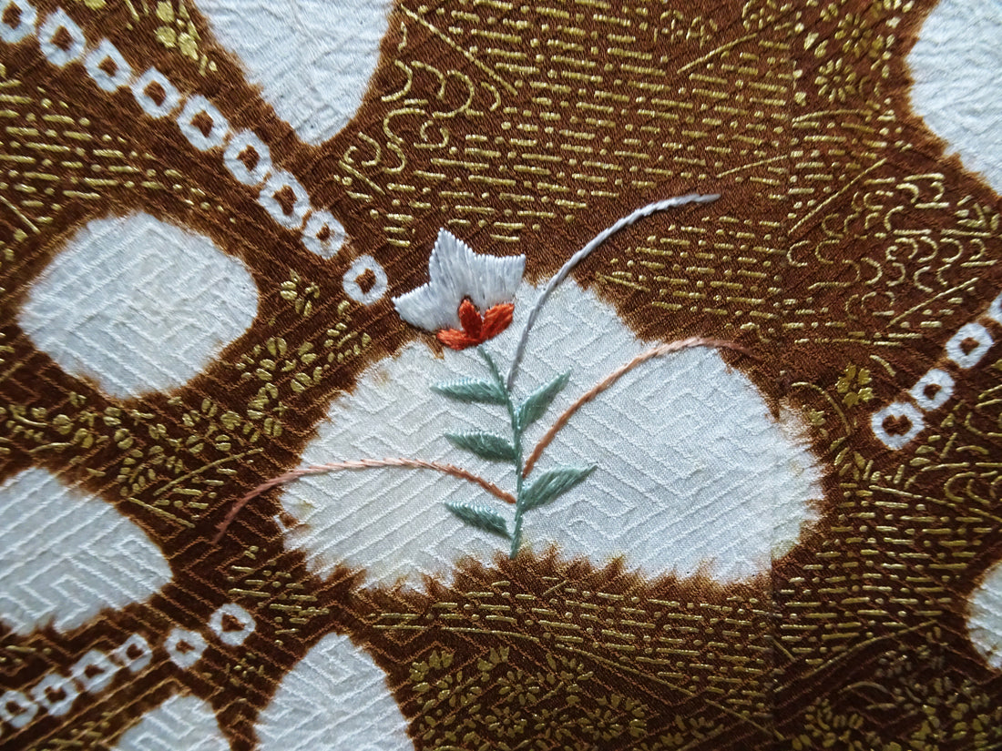 Japanese Kimono Silk Homongi Shibori Embroidery 16483