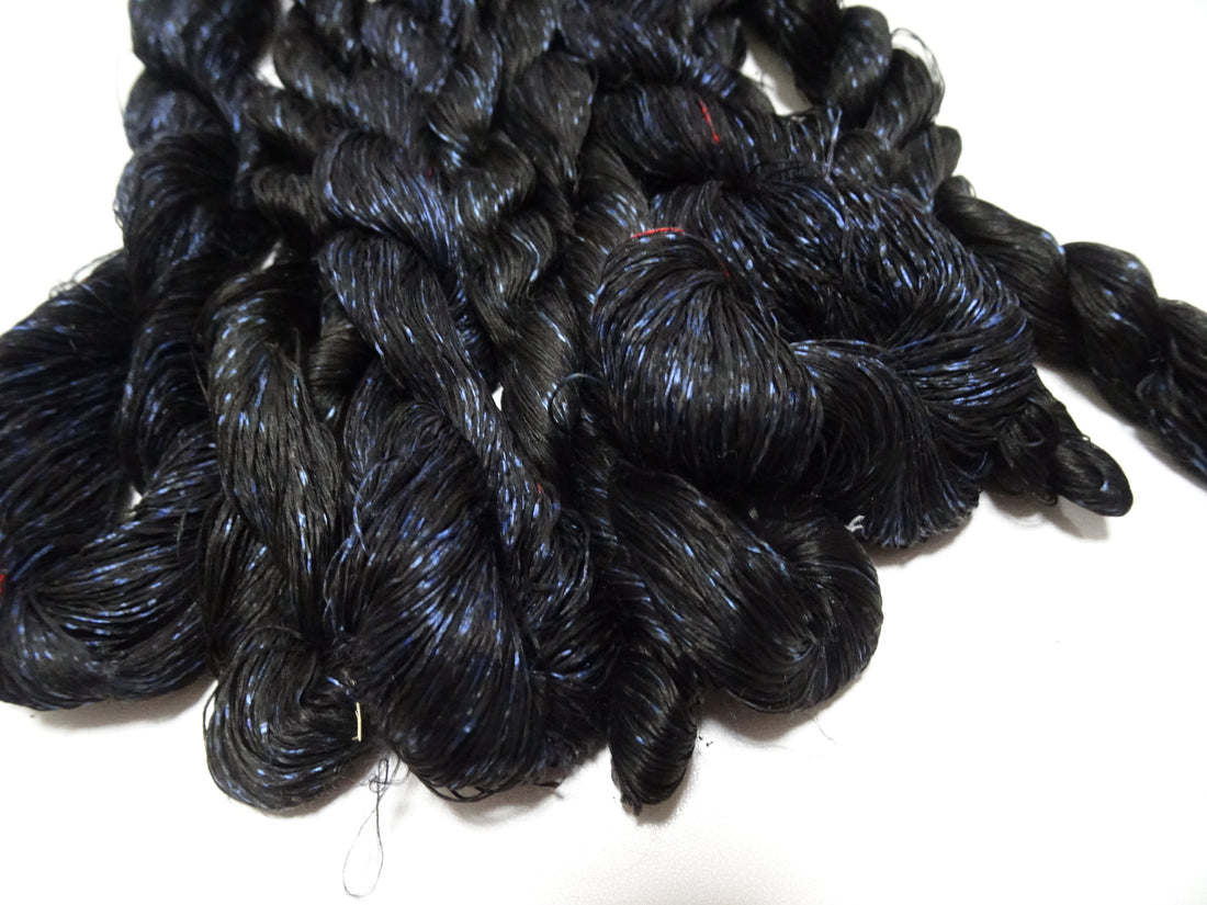 Japanese Vintage Super Rare Indigo Mud Dyeing kasuri loose Twisted Silk Thread Sets Embroidery & weave 13424