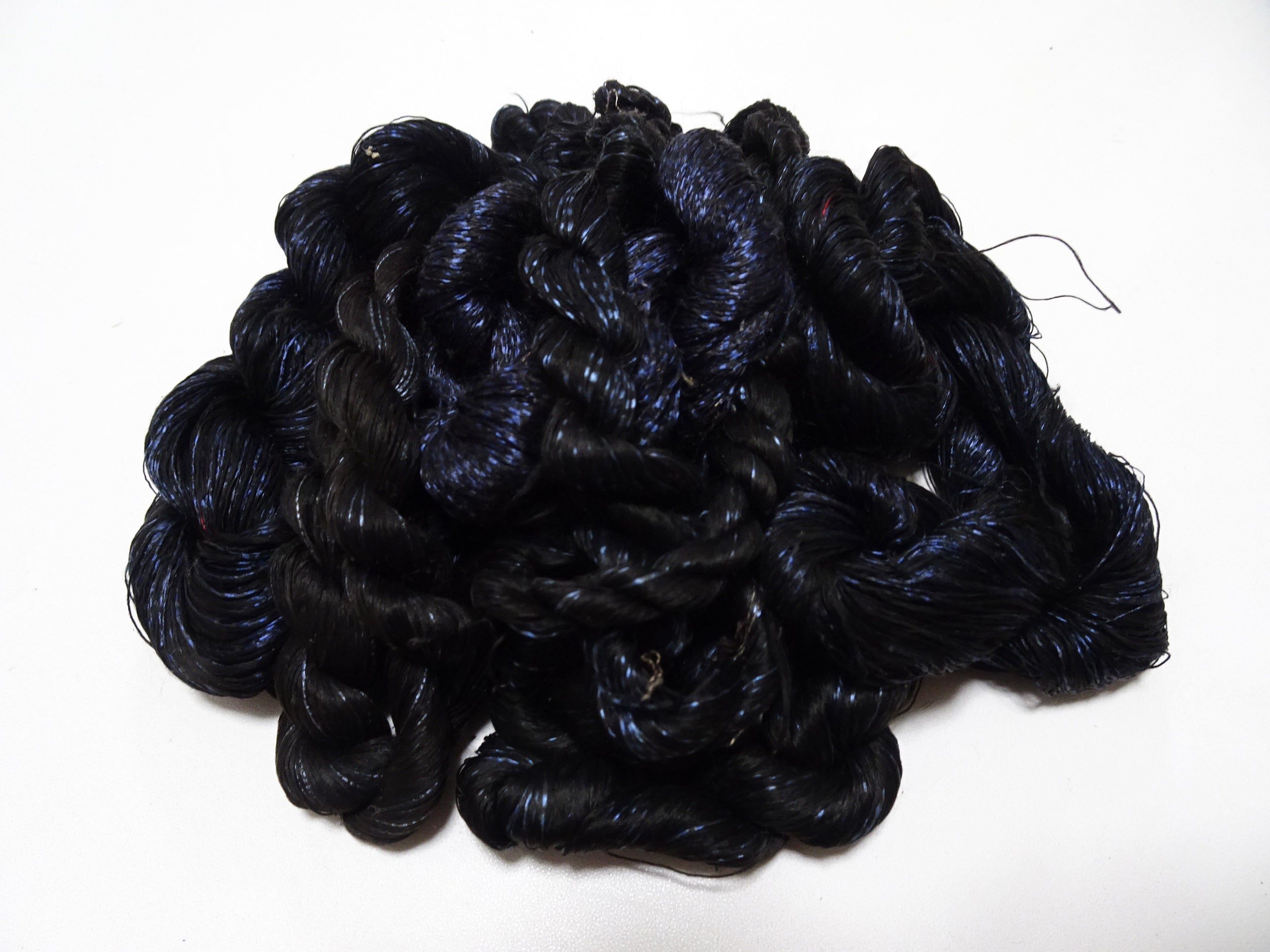 Japanese Vintage Super Rare Indigo Mud Dyeing kasuri loose Twisted Silk Thread Sets Embroidery & weave 13425