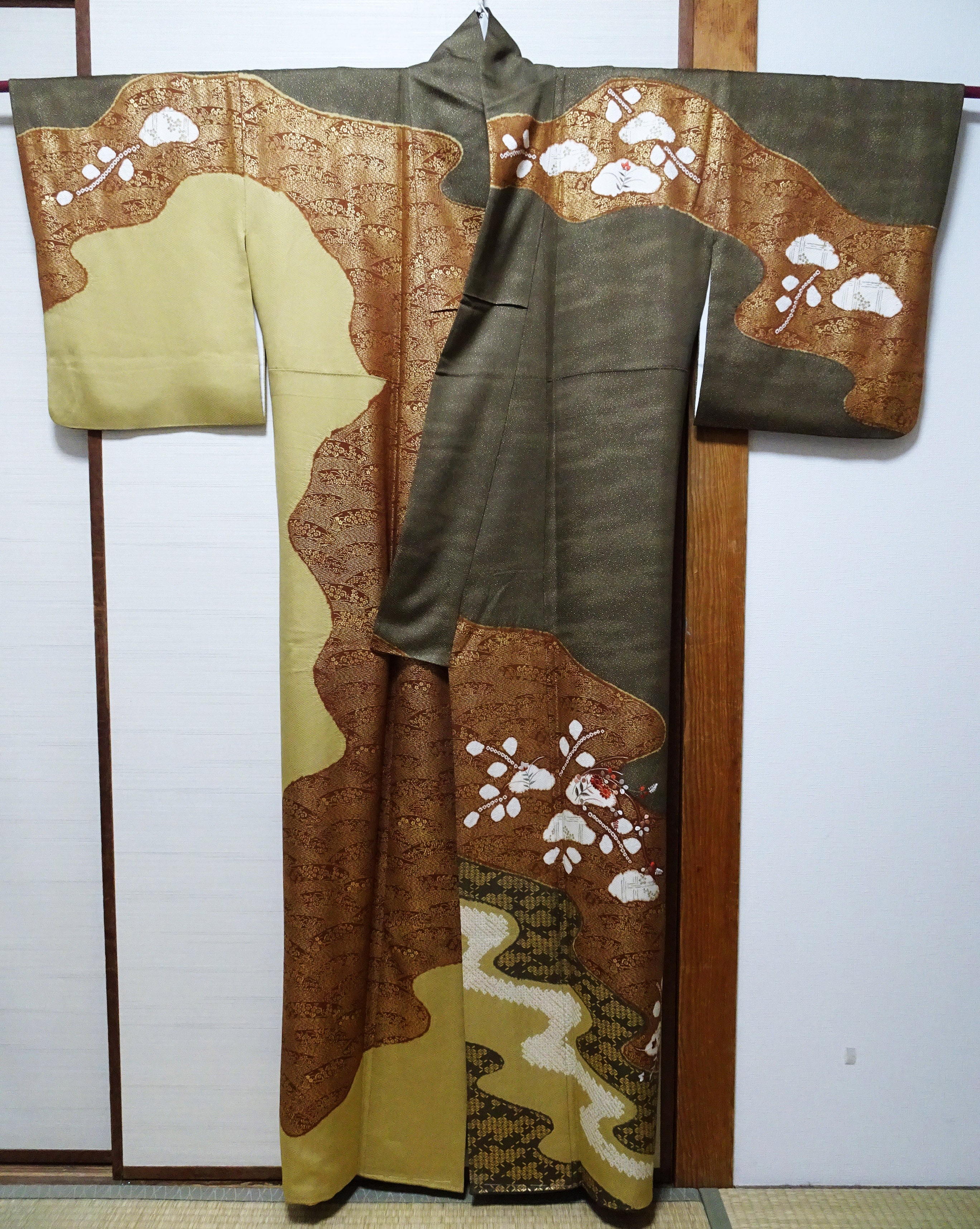 Japanese Kimono Silk Homongi Shibori Embroidery 16483