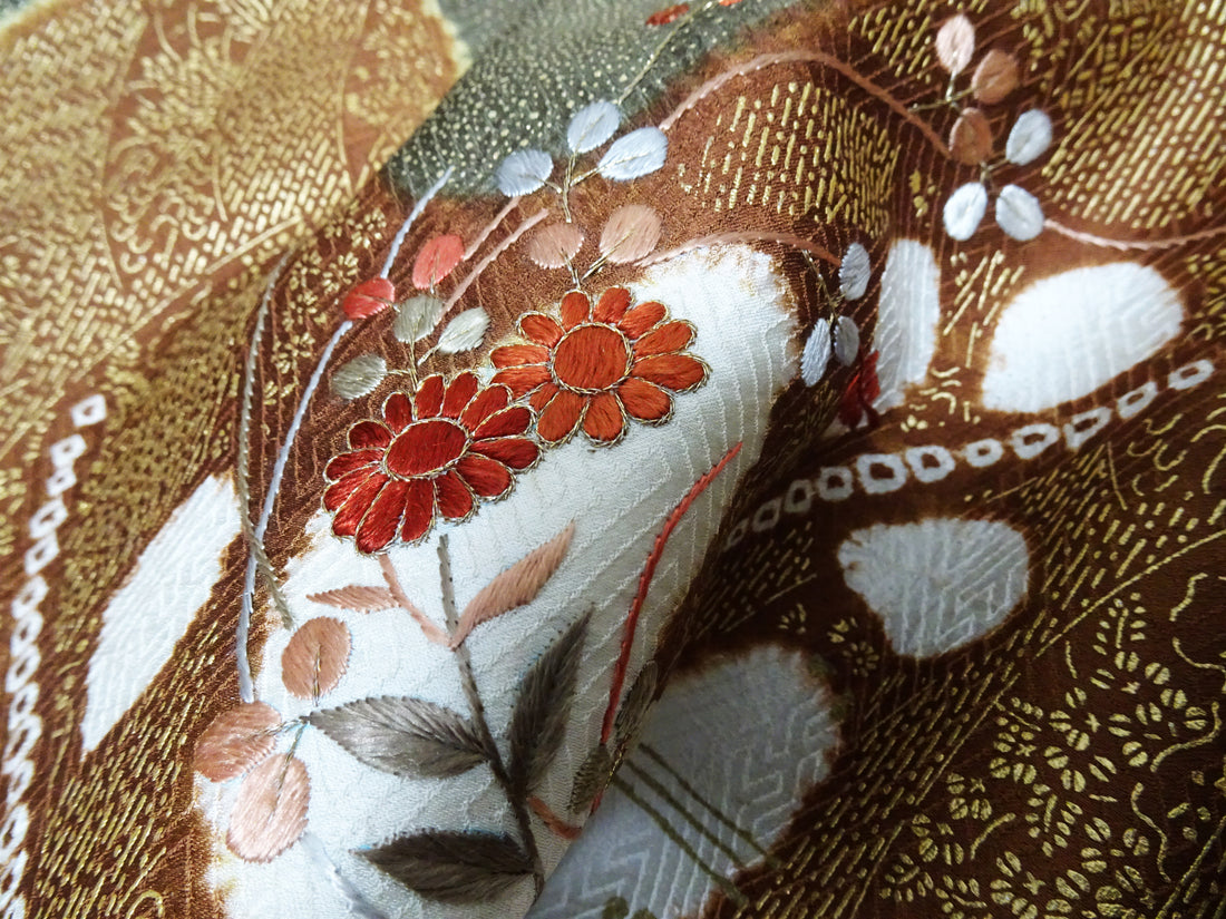 Japanese Kimono Silk Homongi Shibori Embroidery 16483